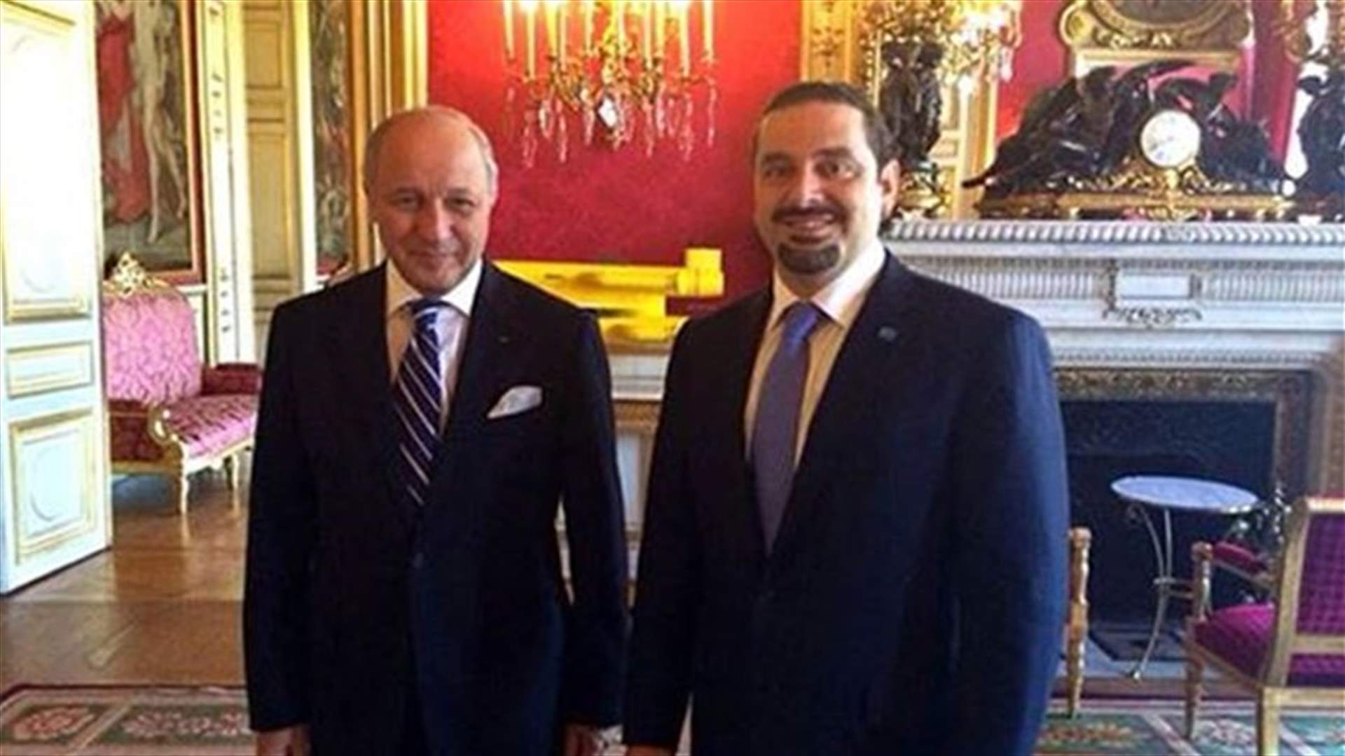Former PM Hariri meets with French FM Fabius in Paris