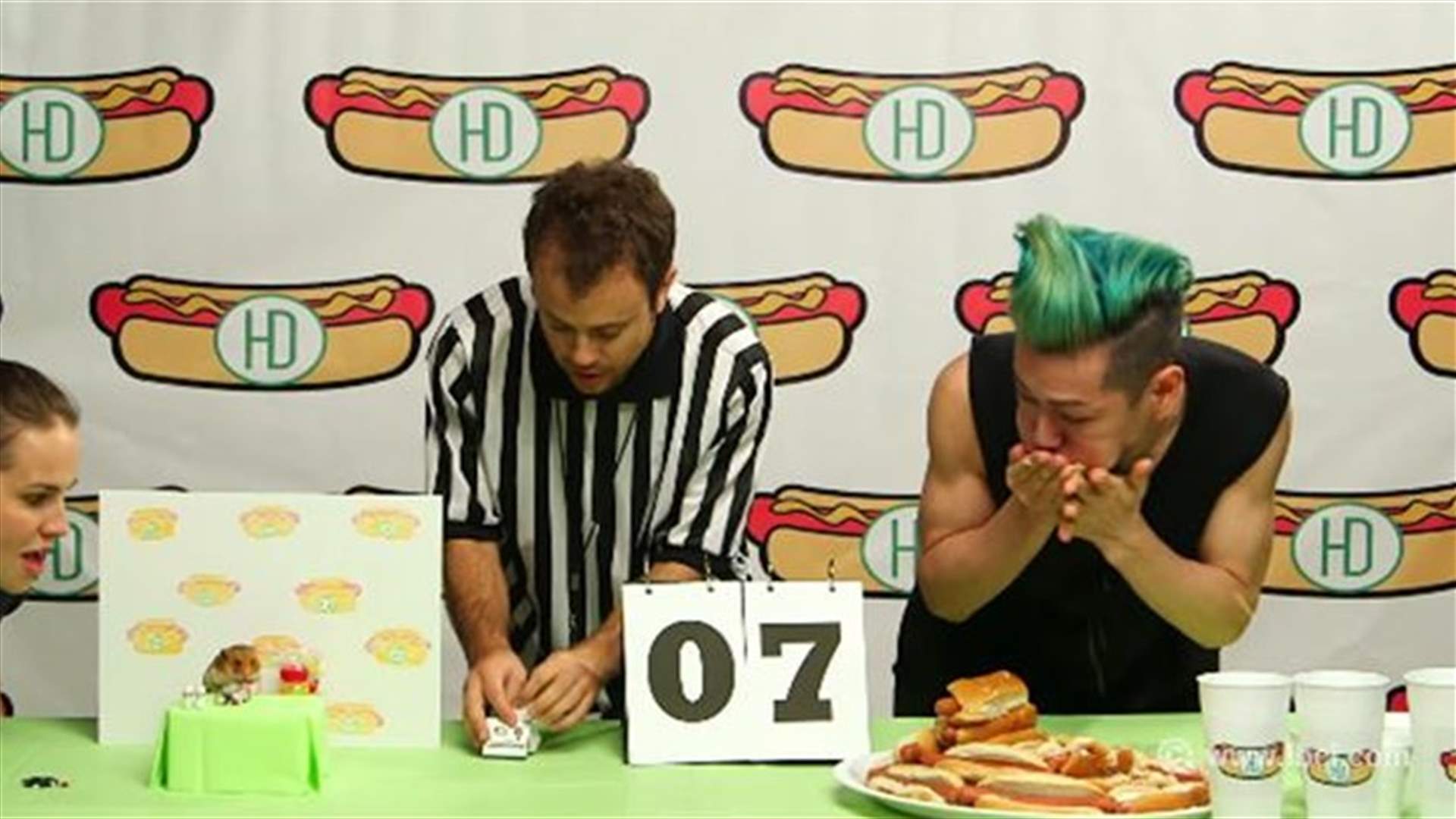 Hot Dog Eating Competition Between Human And Tiny Hamster! 