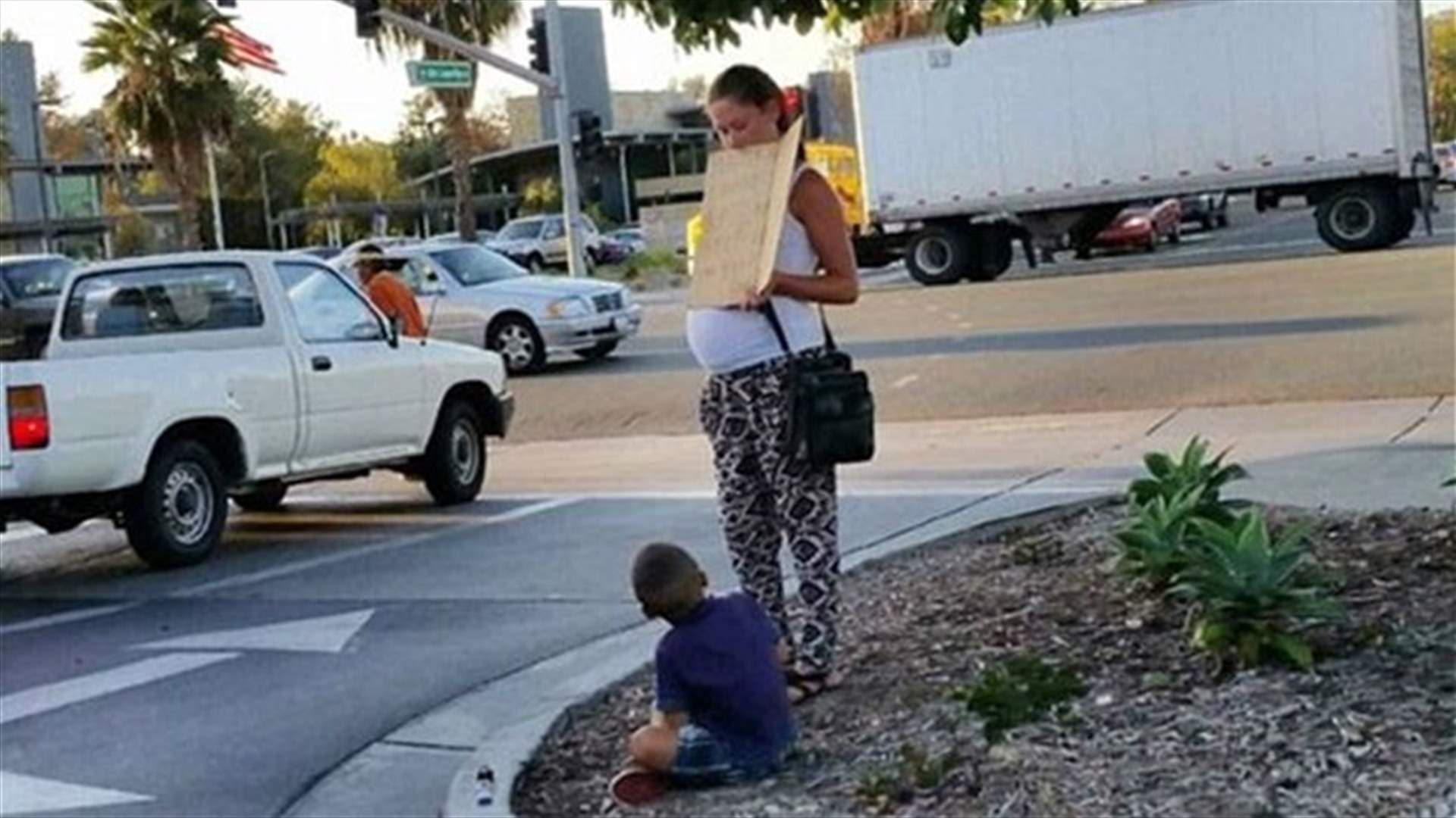 [VIDEO] Pregnant Begging Woman And Son Leave Panhandling Spot In Mercedes