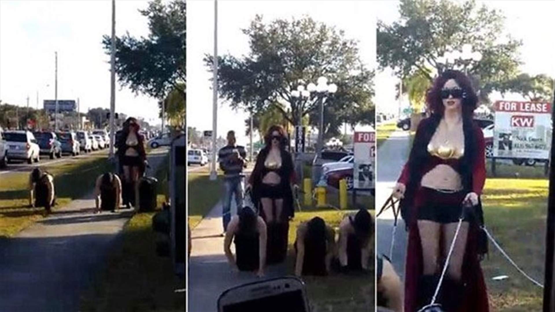 [VIDEO] Three-Breasted Woman Makes Comeback, Spotted Walking Four Men On A Leash 