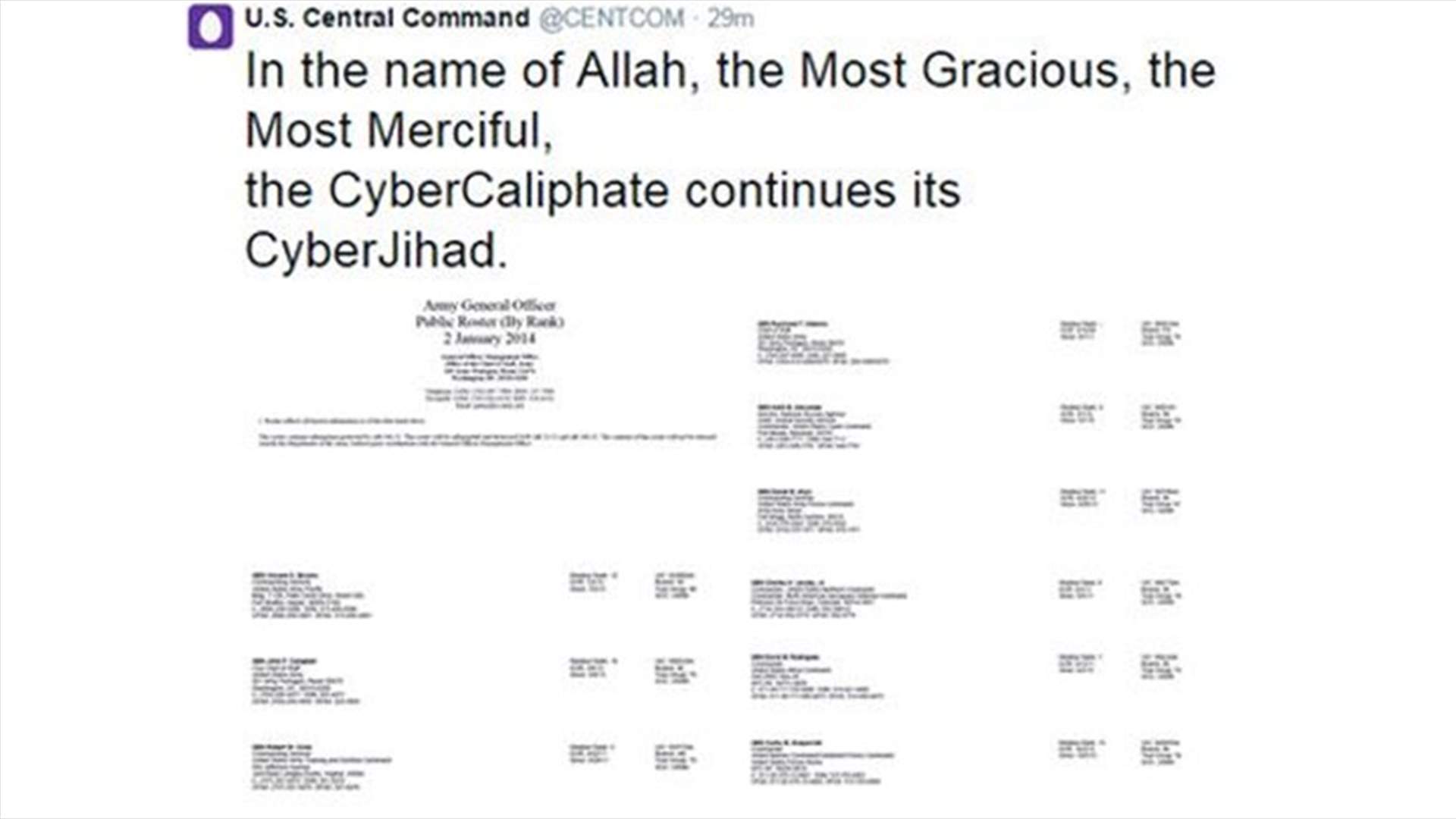 US military Twitter feed hacked, apparently by IS sympathizers