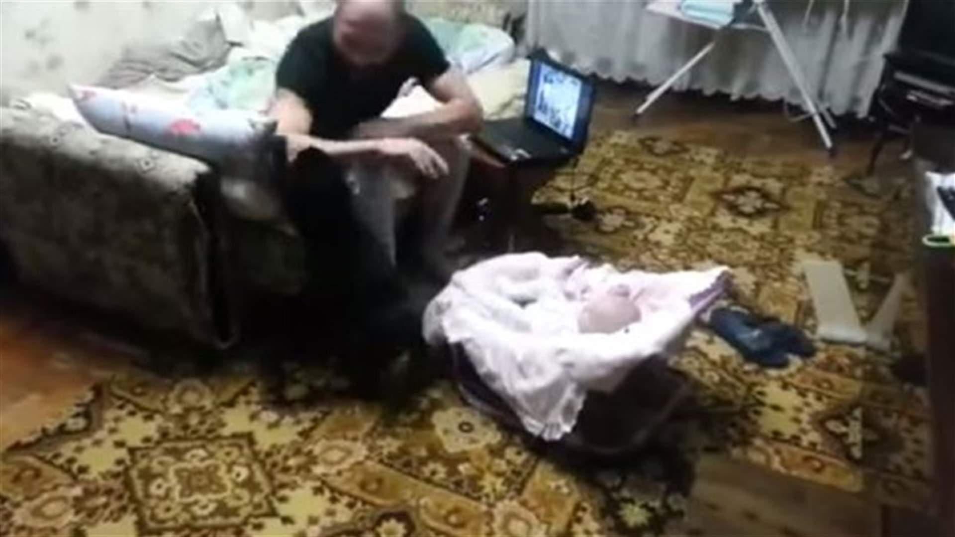 بالفيديو: قطة تنقضّ على والد يضرب طفله