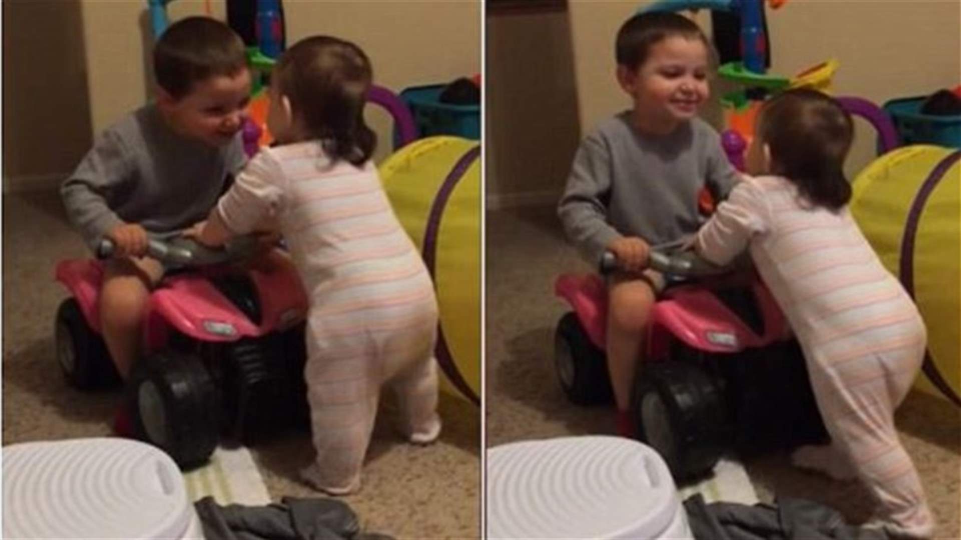 بالفيديو: طفل يبتكر طريقة طريفة ليعلم شقيقته الصغيرة المشي