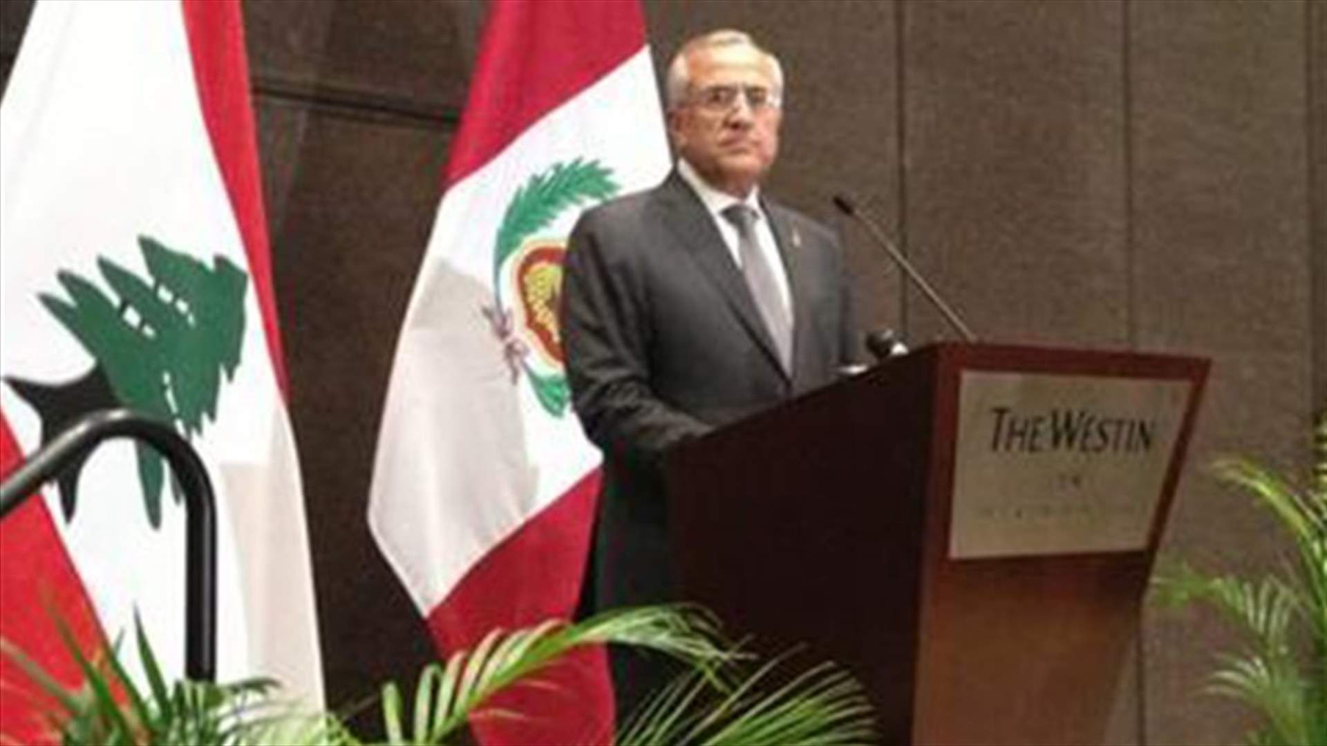 Sleiman from Peru: Lebanon will not be a safe haven for insurgency against Syria 