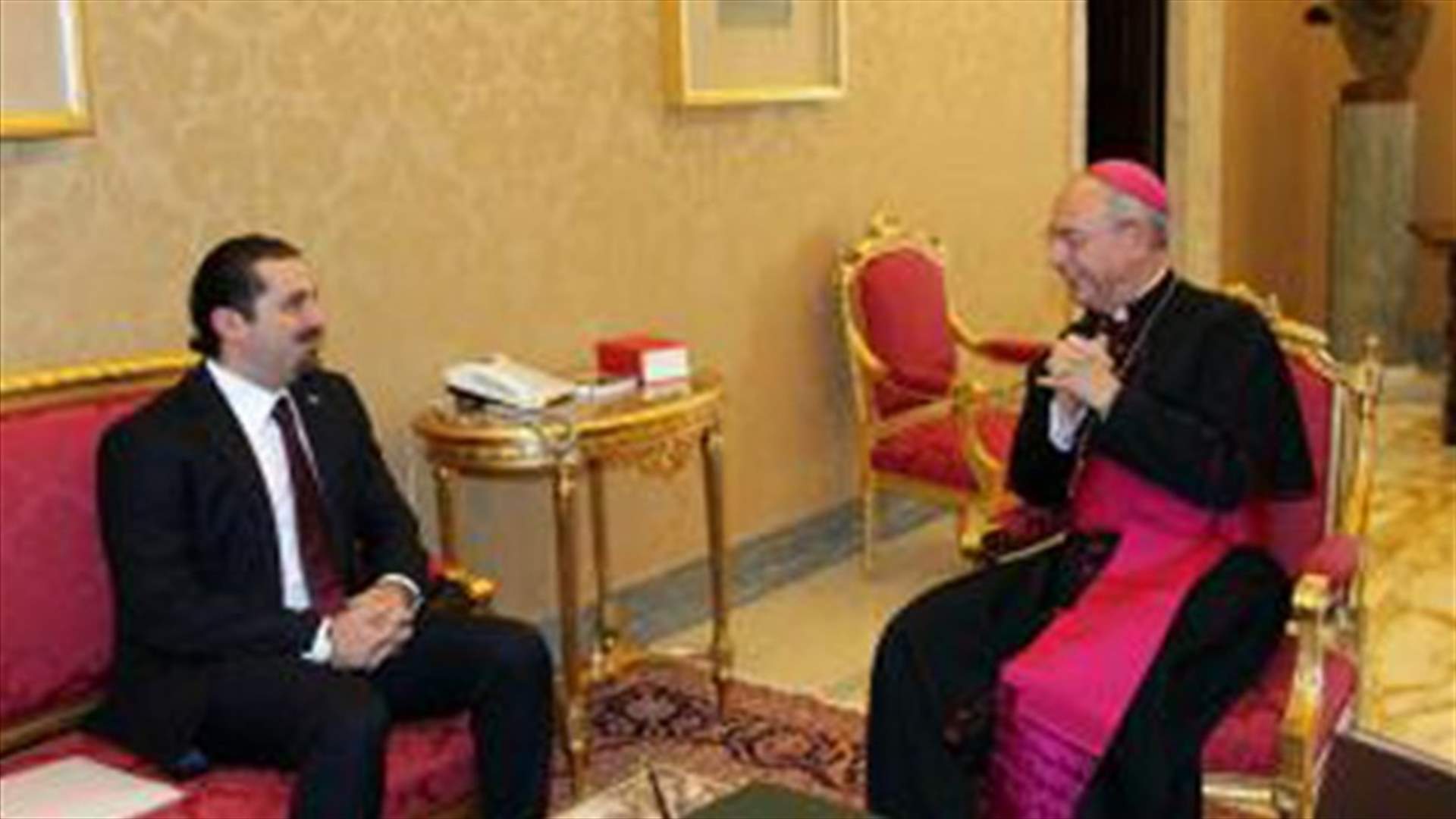 Hariri meets with Monsignor Mamberti at the Vatican