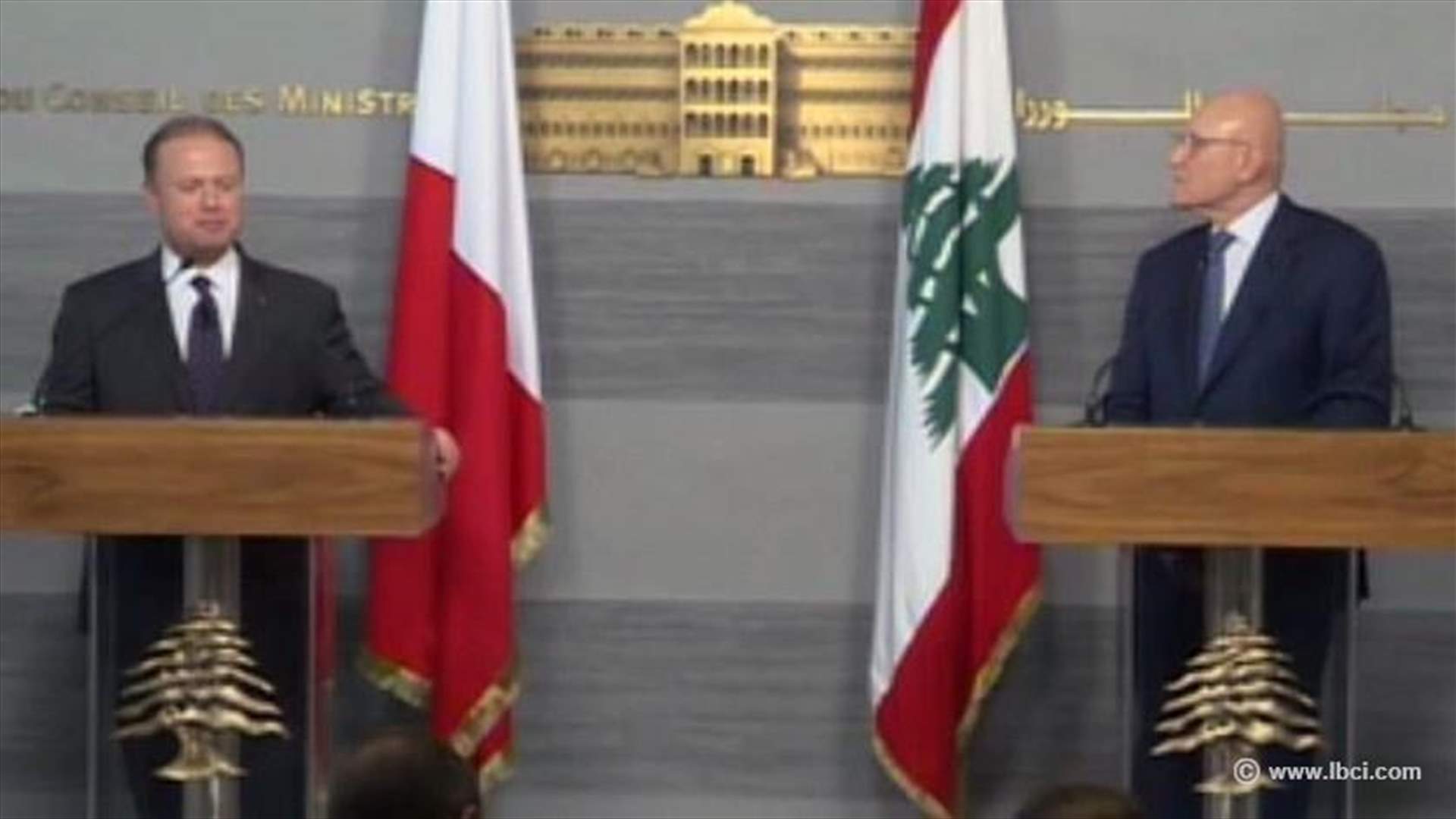 Salam discusses with Maltese counterpart bilateral relations between both countries 