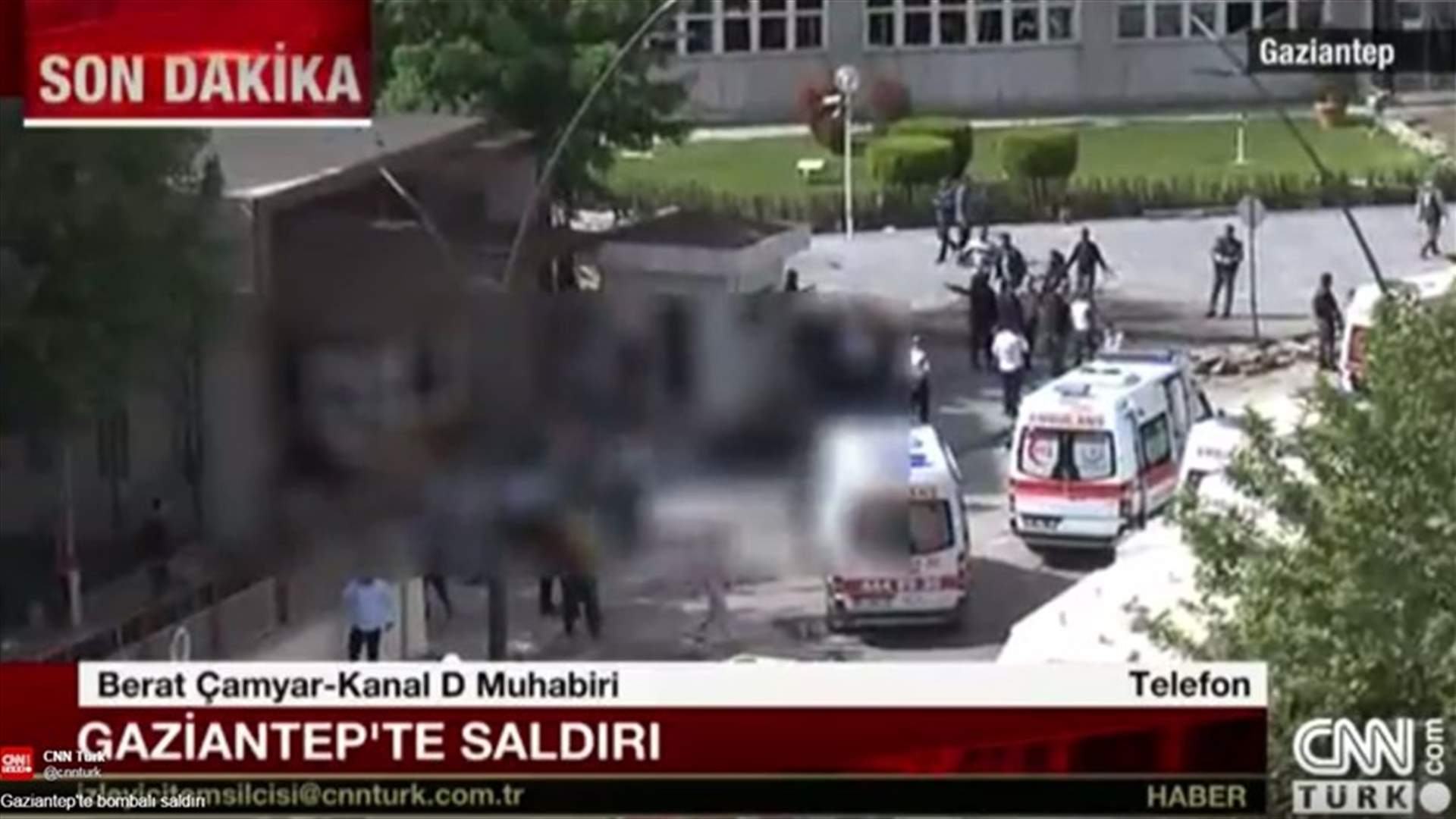 بالفيديو: انفجار سيارة أمام مقر للشرطة التركية في مدينة غازي عنتاب