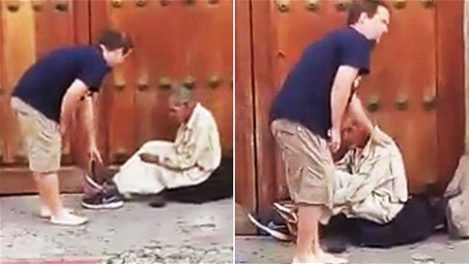 بالفيديو: سائح يتخلّى عن حذائه الرياضيّ لمتسوّل!