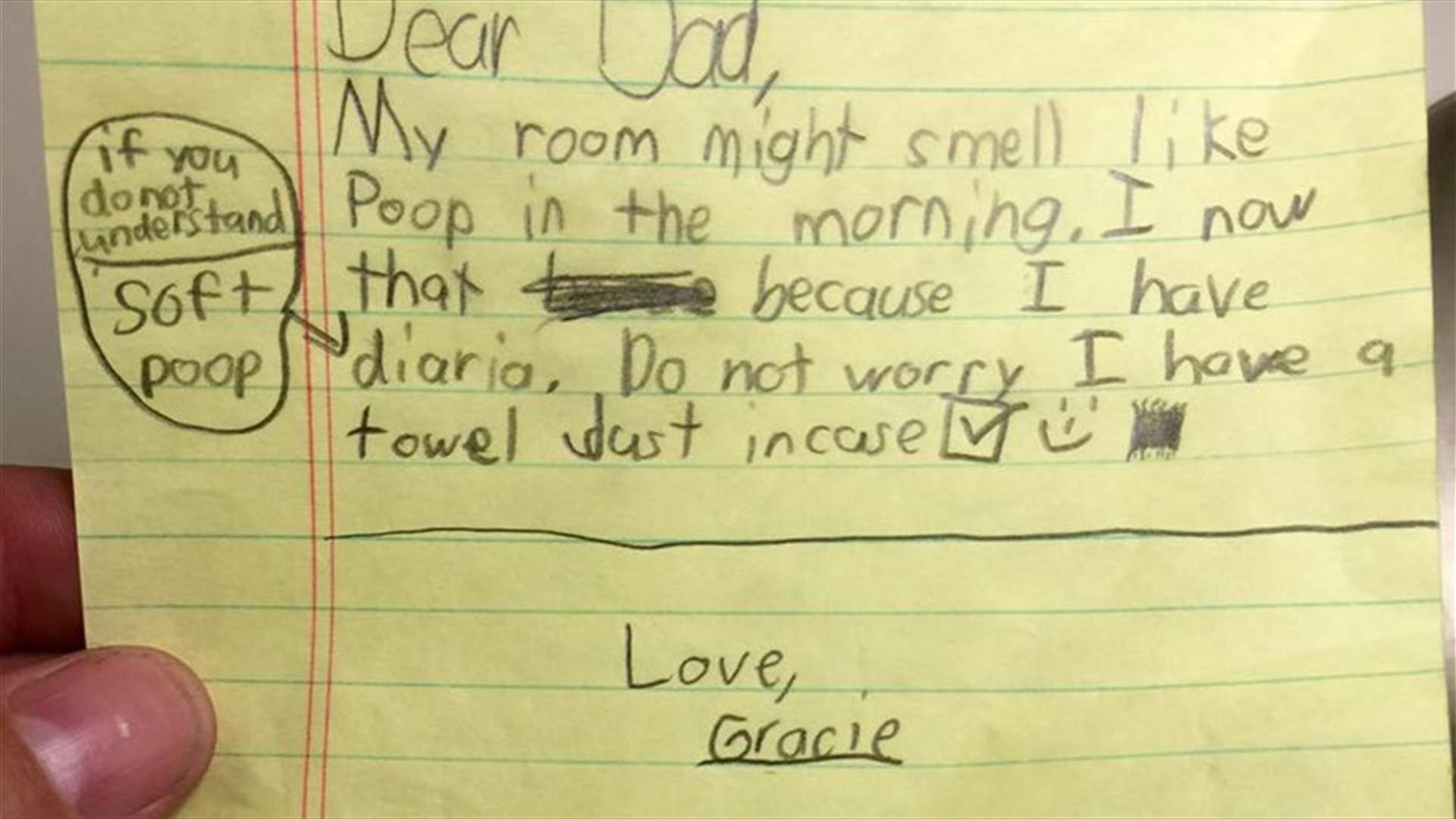 [PHOTO] Here Is The Cutest Little Diarrhea Note Ever
