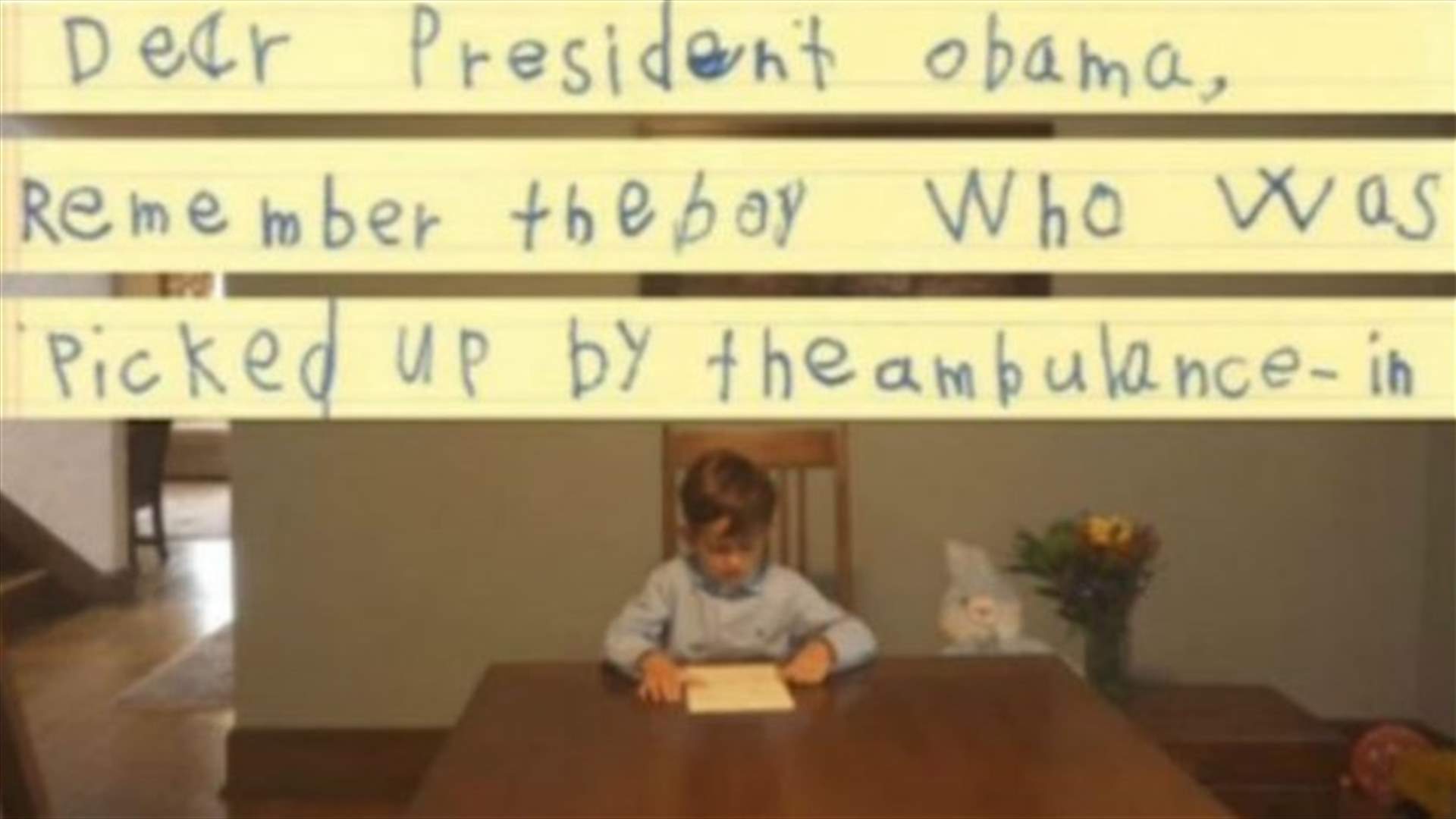  بالفيديو: رسالة من طفل أميركيّ إلى أوباما عن عمران تثير تعاطف رواد الانترنت!