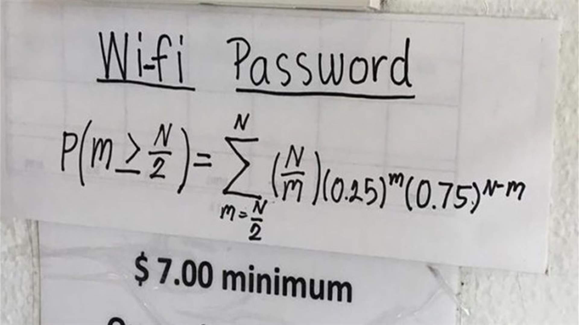 [PHOTO] Restaurant Trolls Customers With Complex Wifi Password Equation