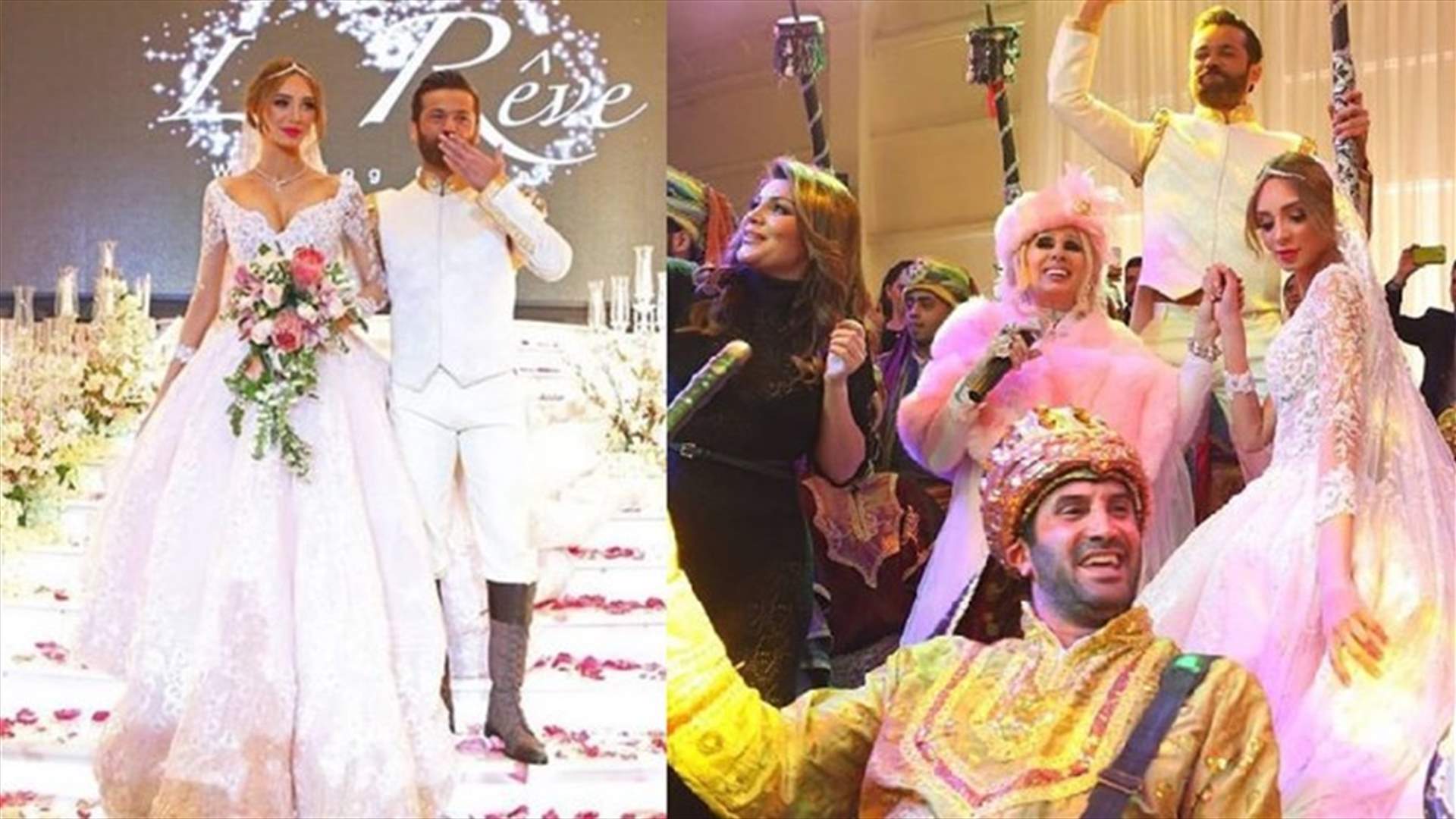 معلومات صادمة عن فستان زوجة رامي سلمون.. 60 كلغ ومرصّع بالألماس