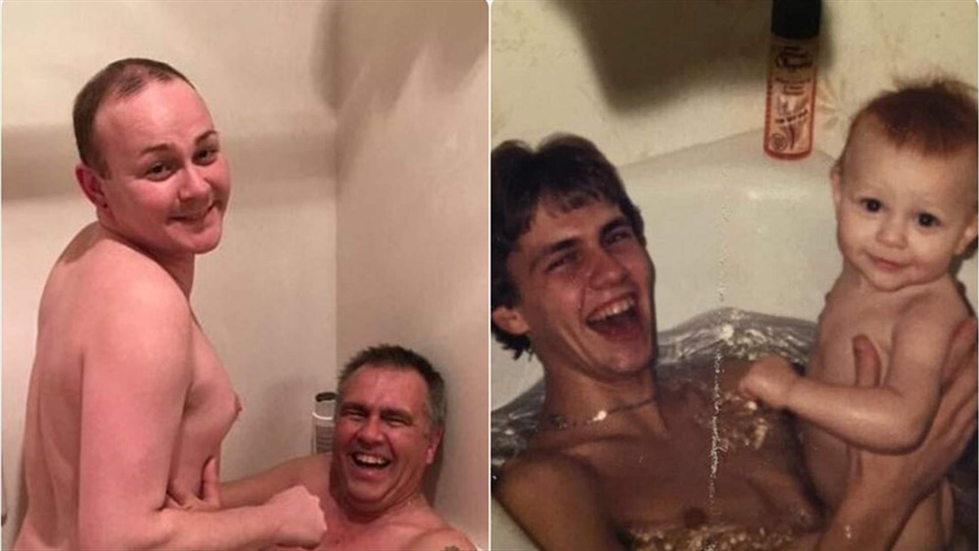 صورة لأب وإبنه داخل حوض الاستحمام تشعل الإنترنت