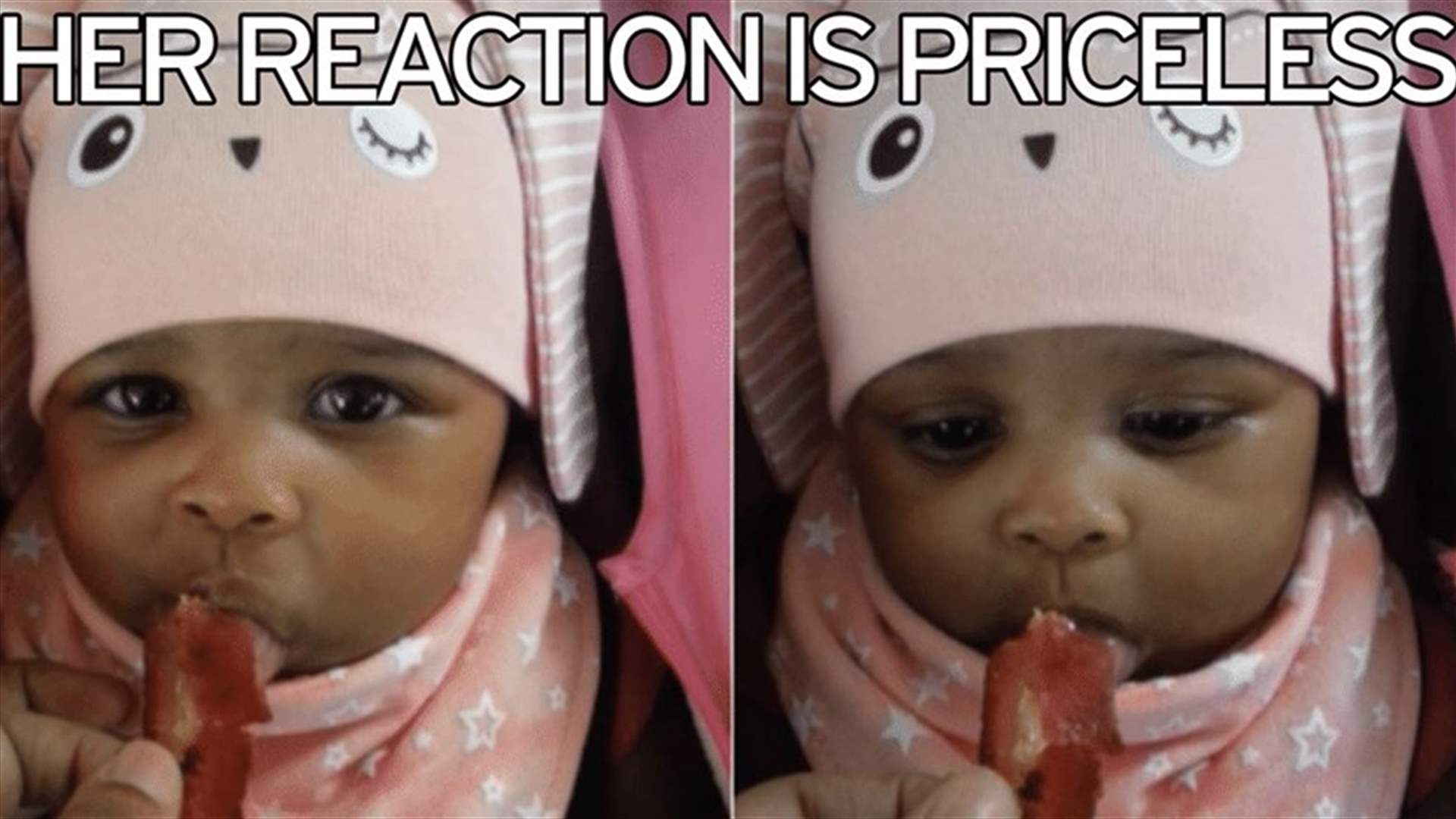 بالفيديو: طفلة الـ 4 أشهر تذوّقت اللحم المقدّد للمرّة الأولى... ووالدتها وثّقت اللحظة المضحكة