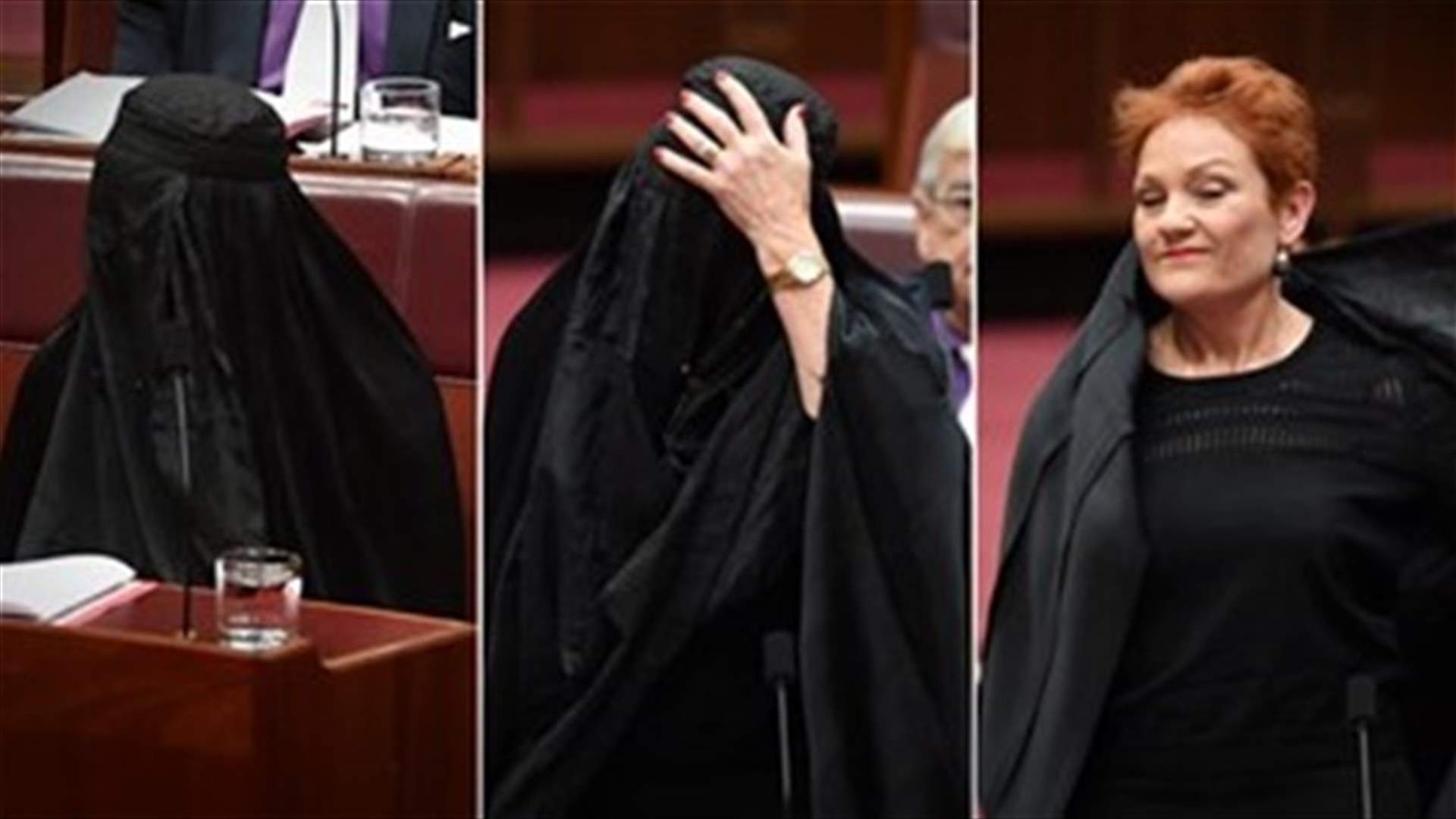 Australia&#39;s Hanson wears burqa to parliament in bid to ban them