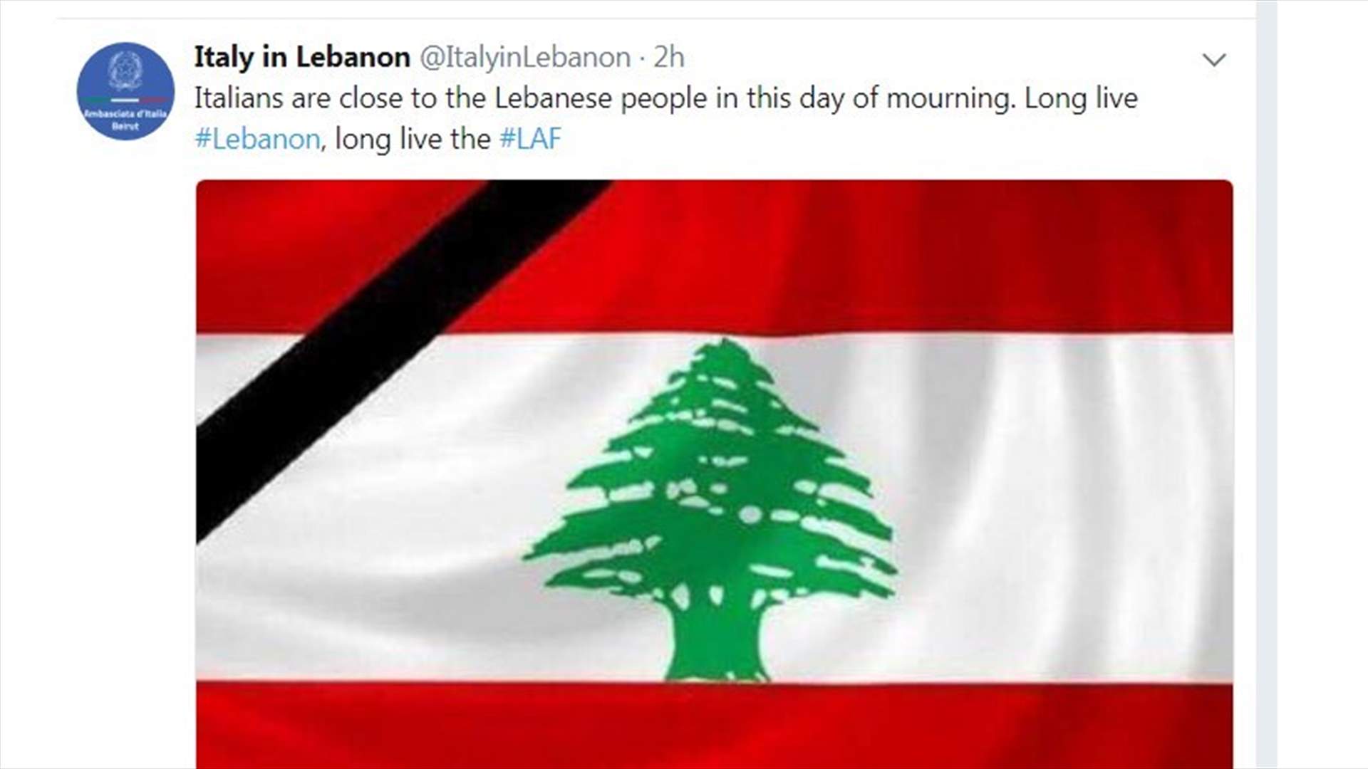Italian embassy in Lebanon: Long live the LAF
