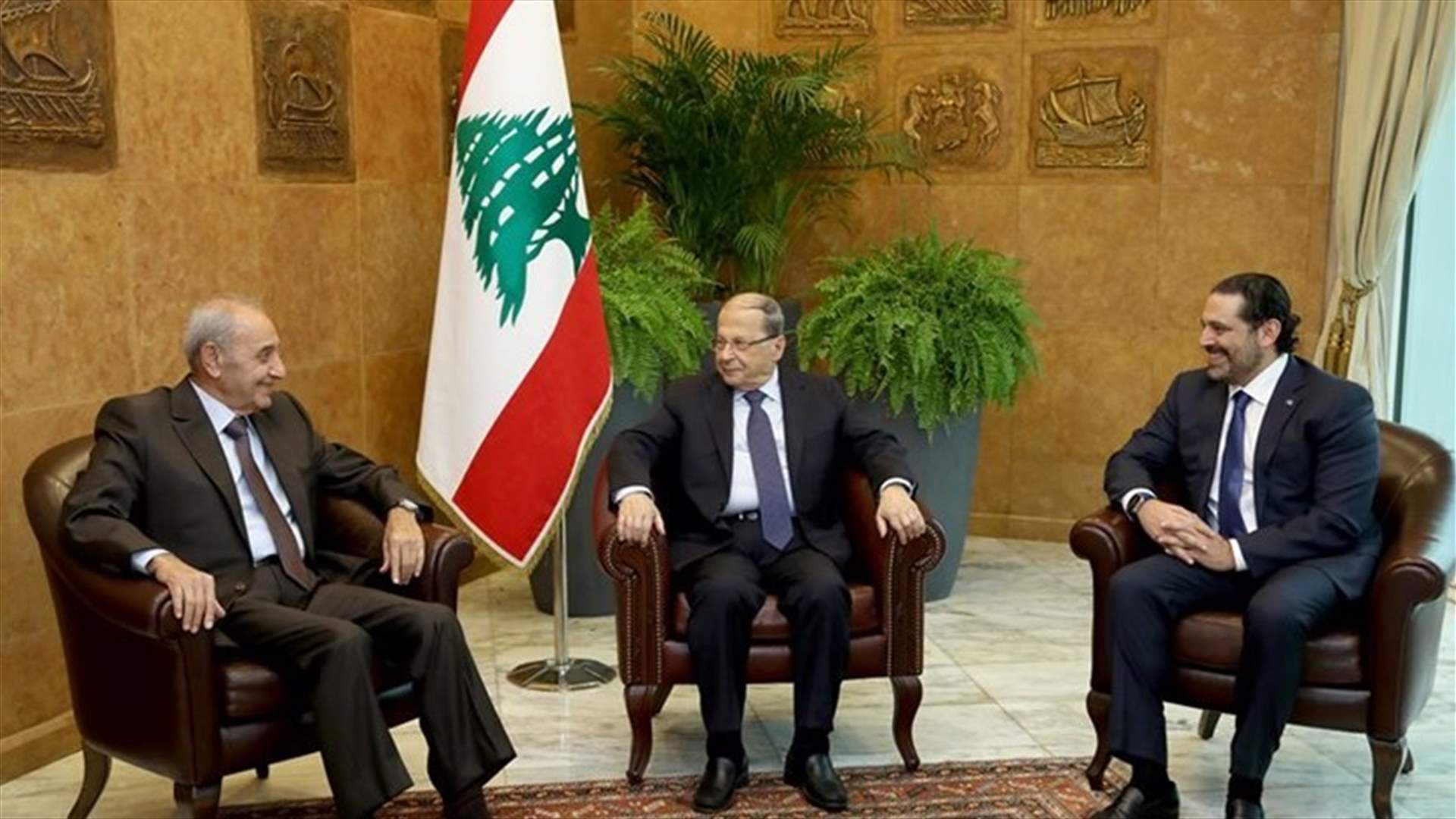 Aoun, Berri, Hariri hold meeting at Baabda presidential palace