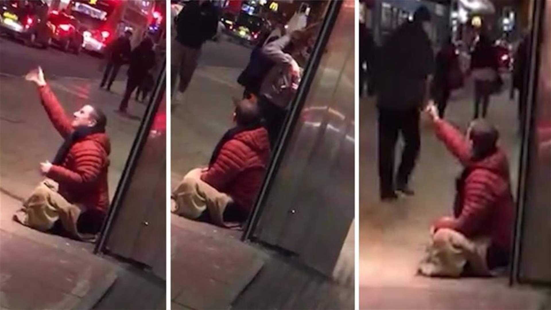 بالفيديو – متسول يصدم الناس بما يفعله عند عدم الحصول على المال!