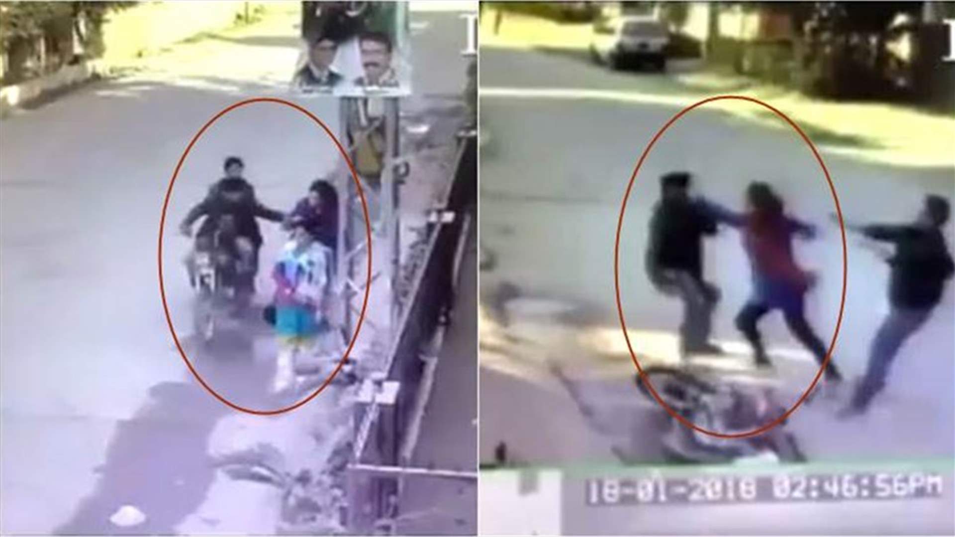 بالفيديو- أرادا سرقة حقيبتها... سيدة تلقّن لصين درساً قاسياً