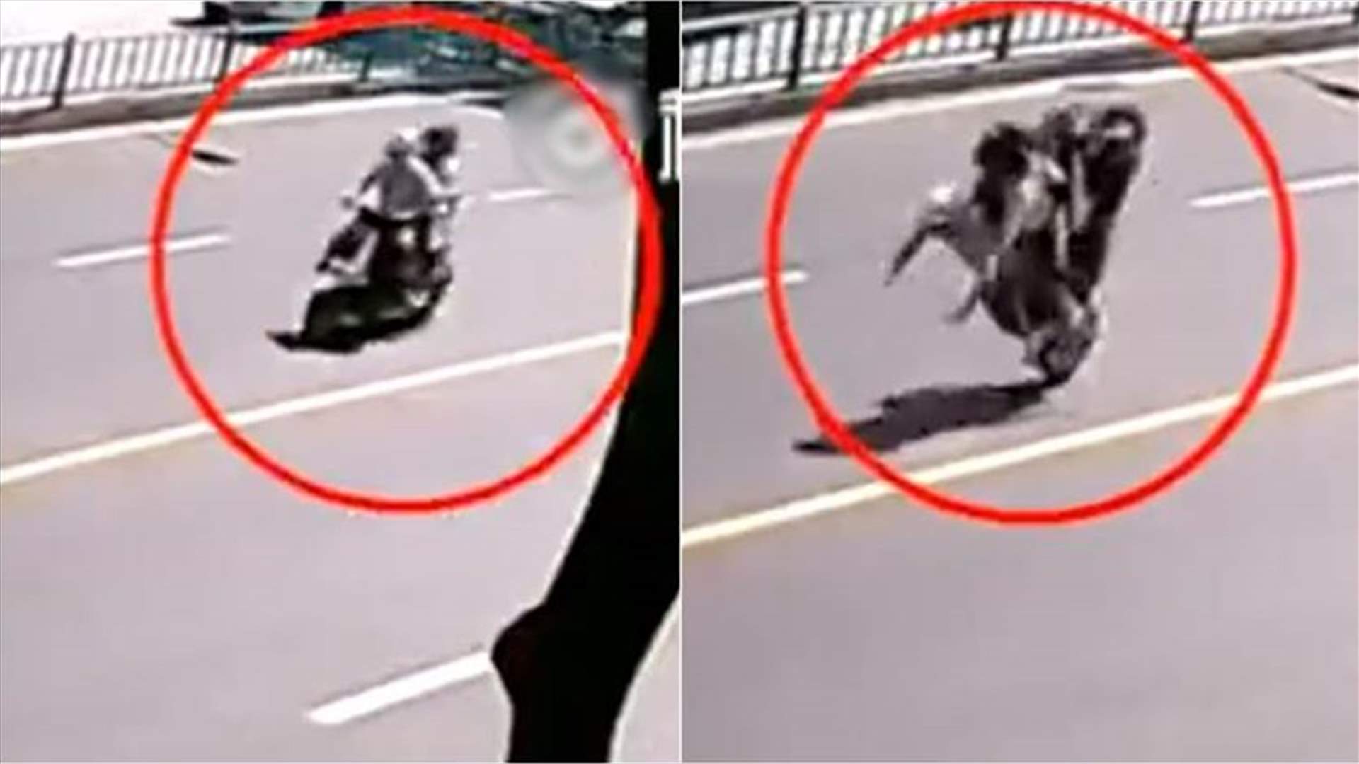 سقطوا عن الدراجة النارية في حادث مرعب... لكن الامر لم ينته هنا!