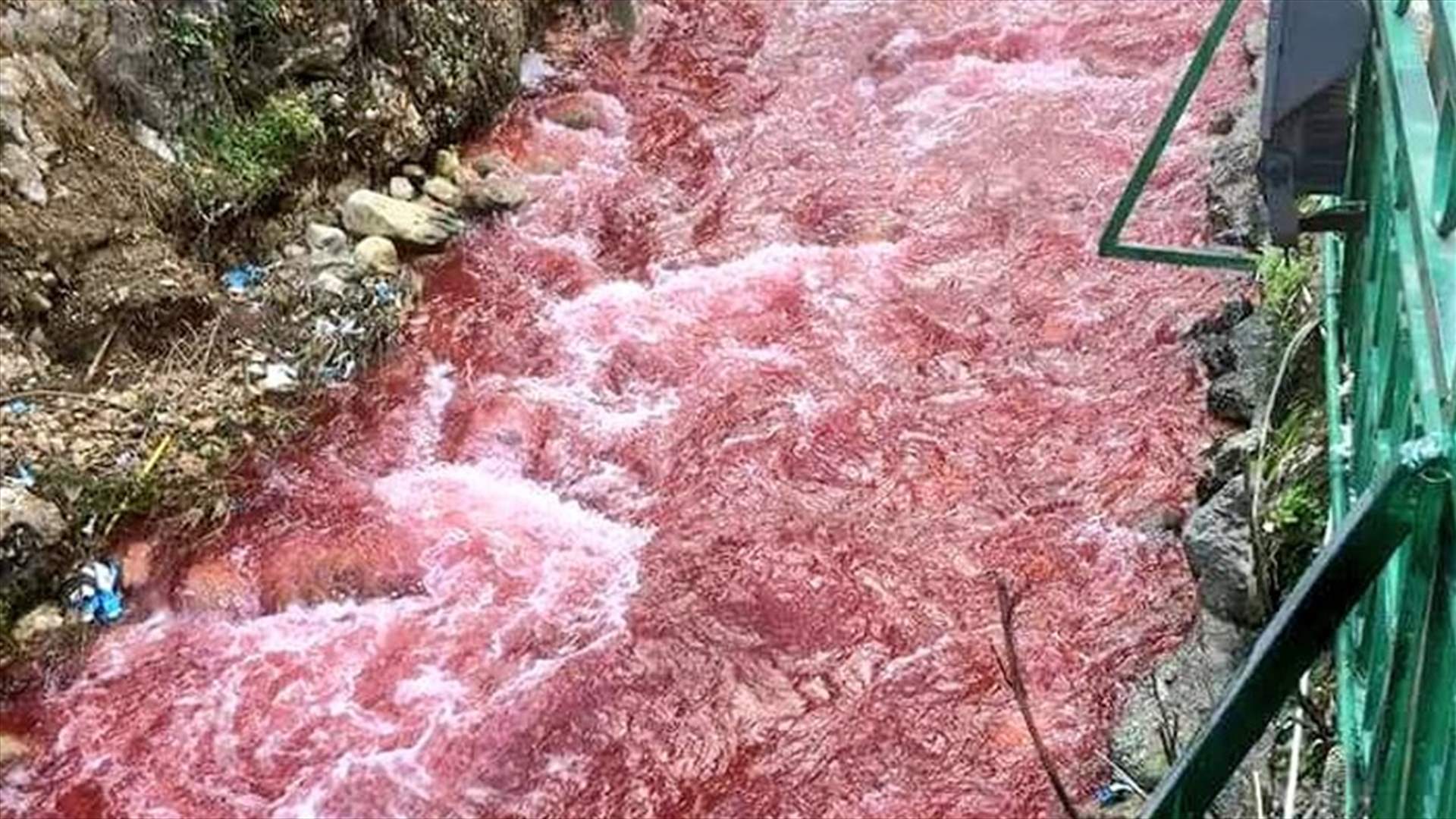 بعد تحول لون نهر البردوني الى أحمر...هذا ما كشفته وزارة البيئة