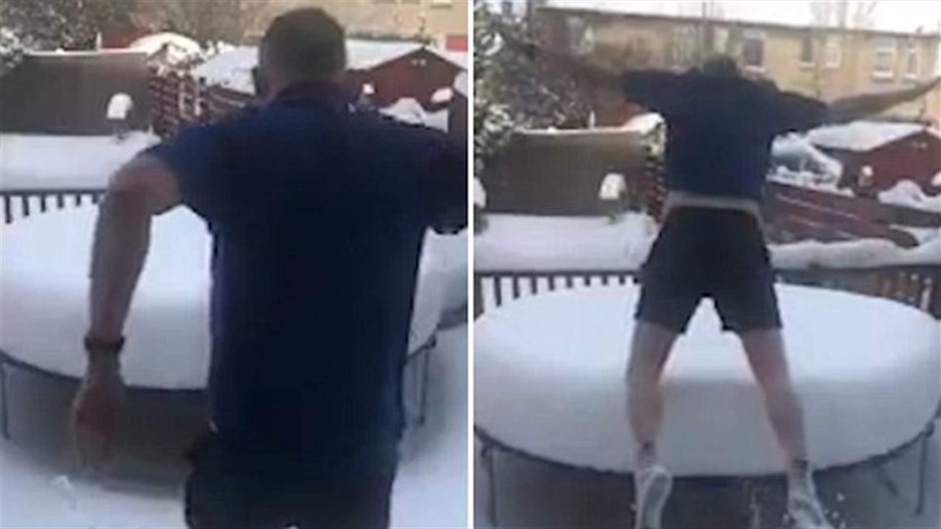 بالفيديو - رمى بنفسه على الترامبولين غير مبالٍ بالثلج!