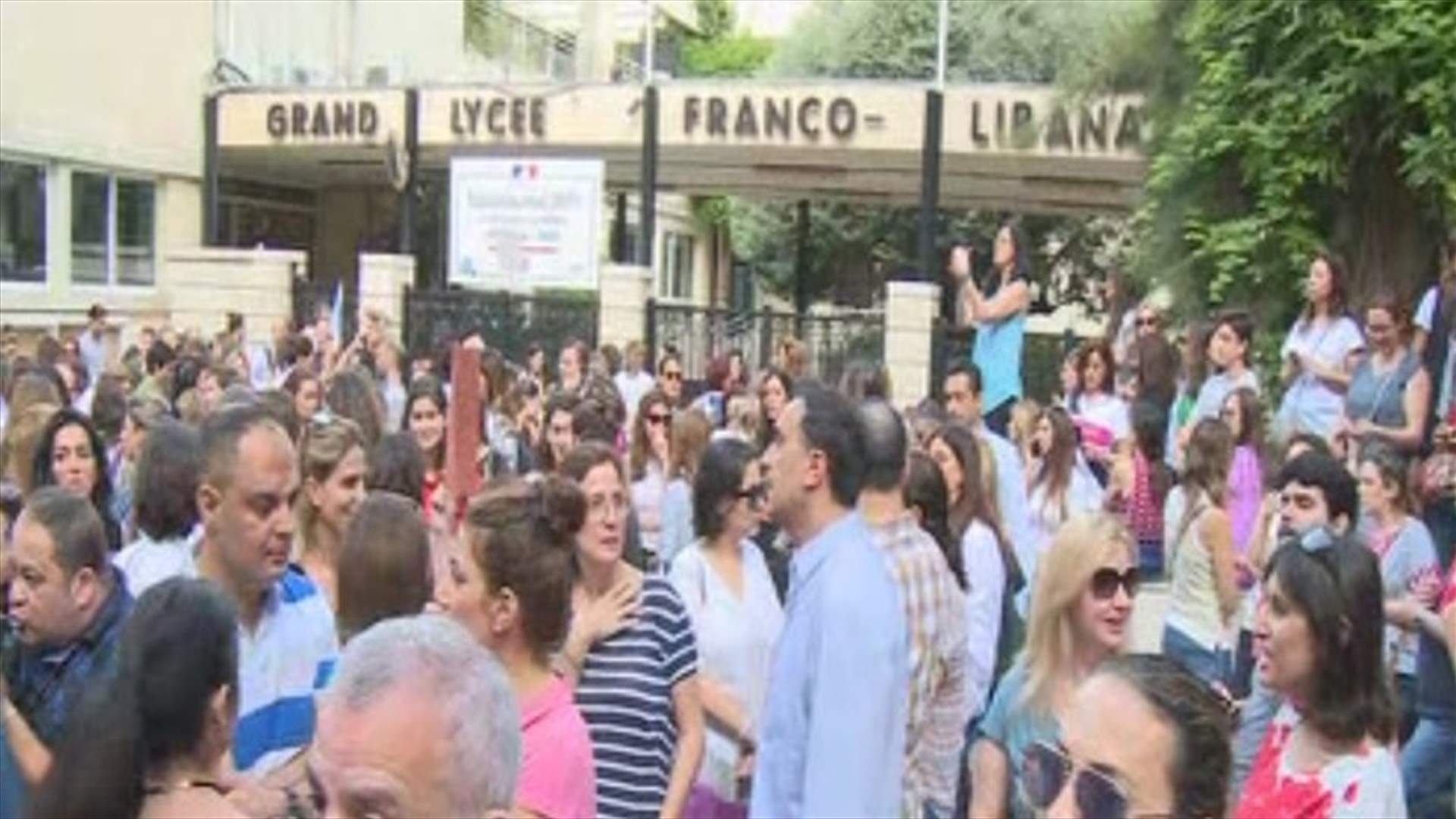 Students’ parents hold sit-in outside Grand Lycee Franco Libanais in Ashrafieh