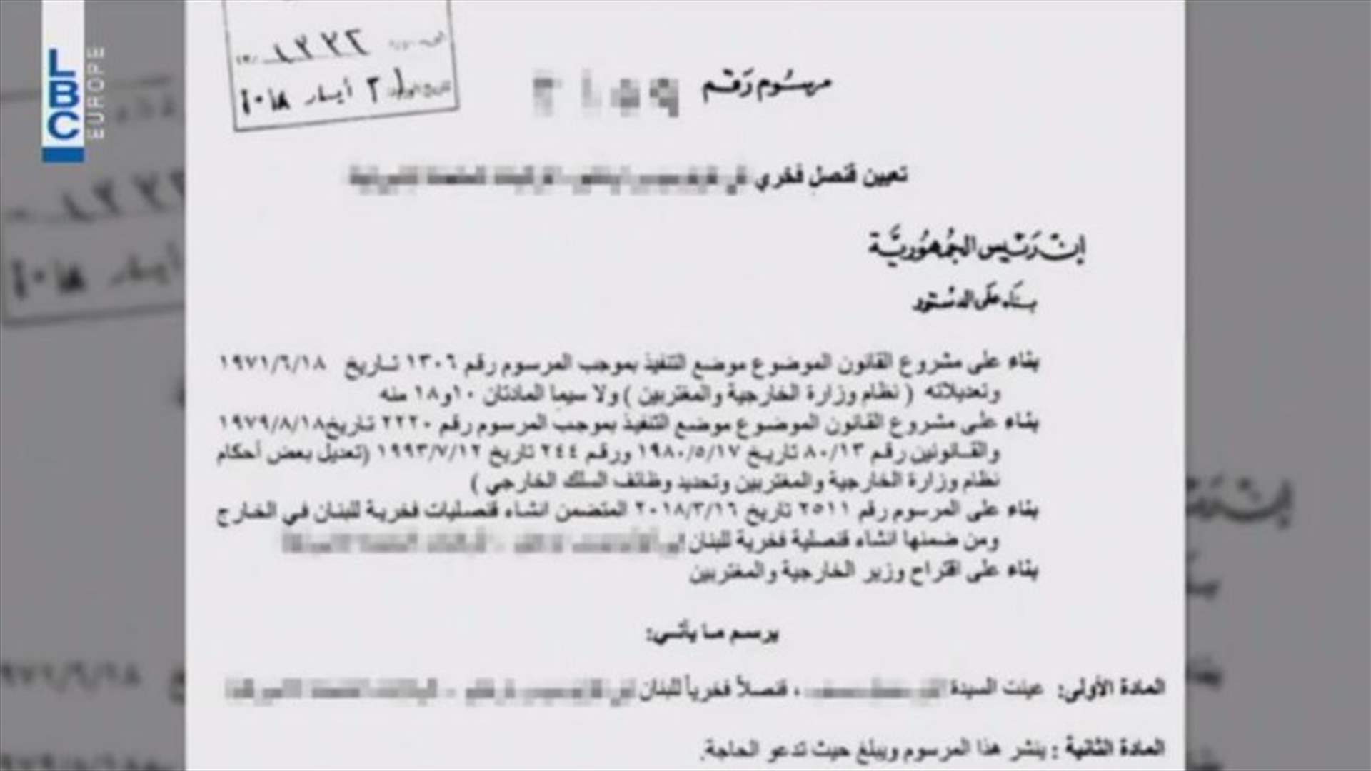 الخارجية أرسلت مرسوم القناصل الفخريين الى وزارة المال لتوقيع الوزير عليه
