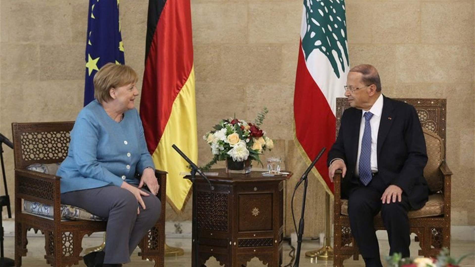 Merkel wraps up official visit by meeting Aoun
