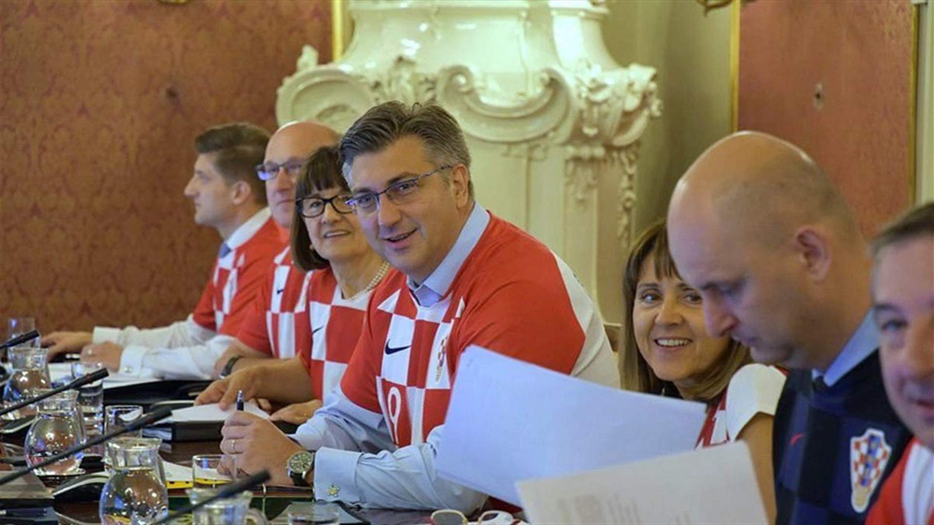 Croatia Cabinet Meets In Soccer Team Jerseys To Mark World Cup Semi-Final Win
