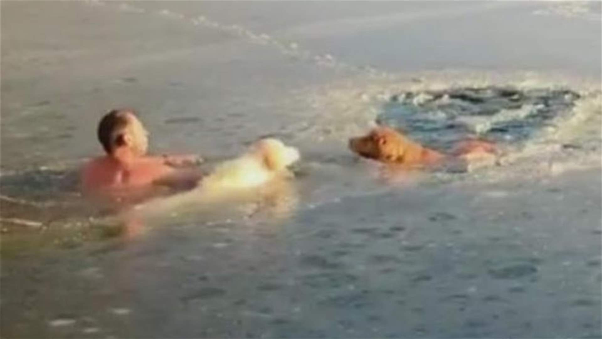 رجل شجاع رمى بنفسه في بحيرة متجمدة... لينقذ كلبين (فيديو)