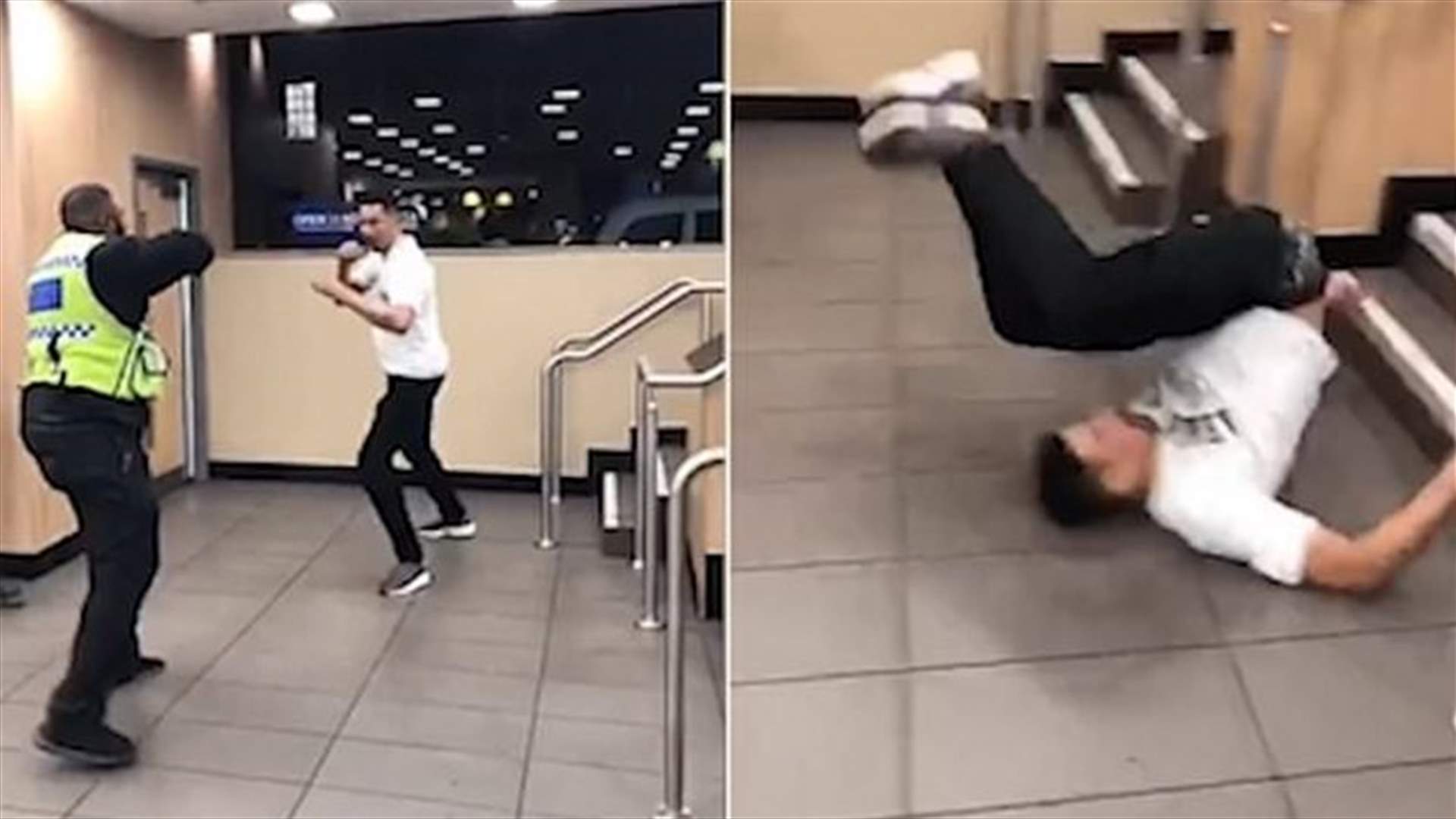 شجار عنيف بين موظفي مطعم للوجبات السريعة ورجلين... فيديو صادم وثّق ما حصل!