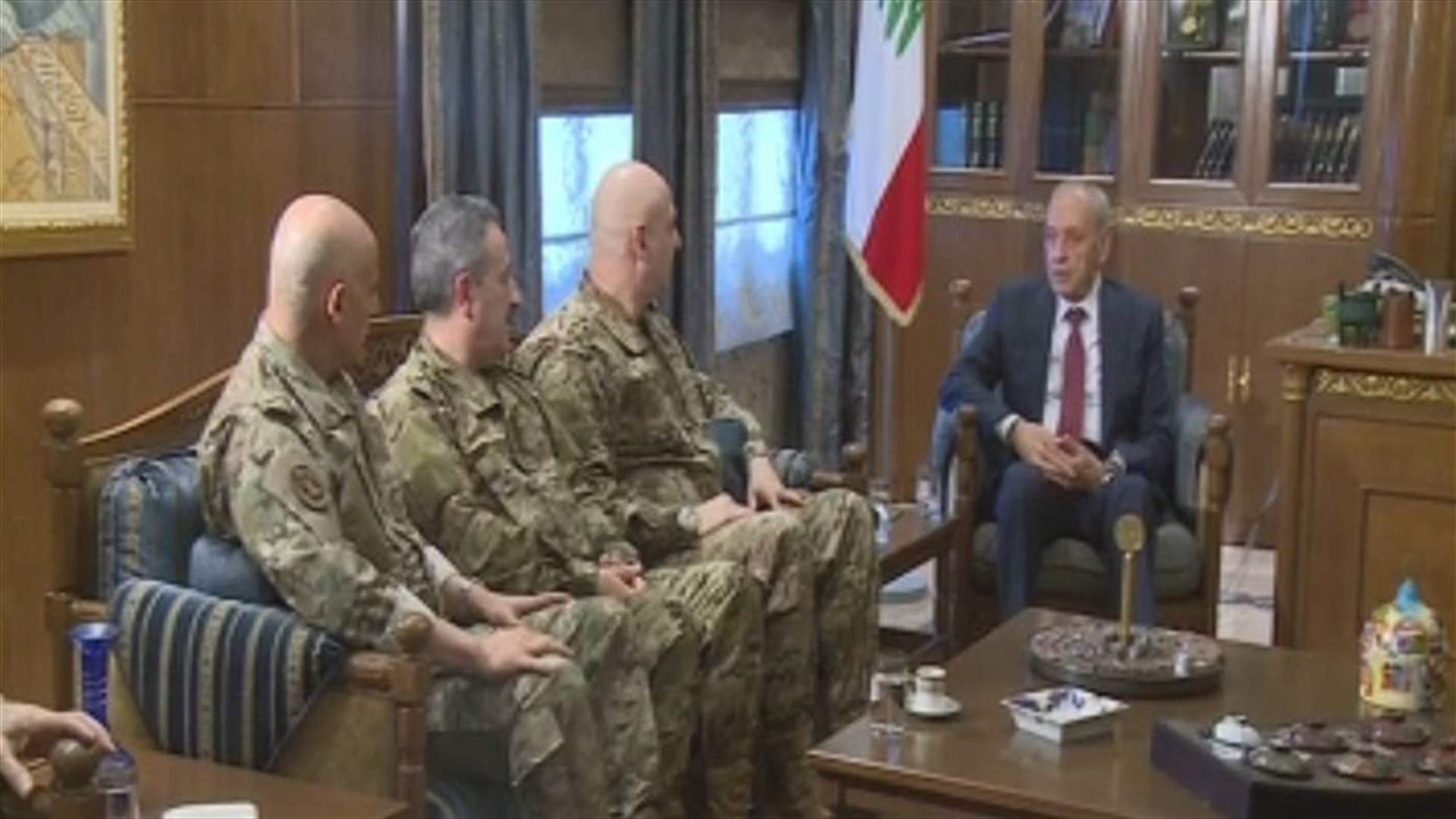 LAF Commander Aoun meets with Speaker Berri in Ain al-Tineh