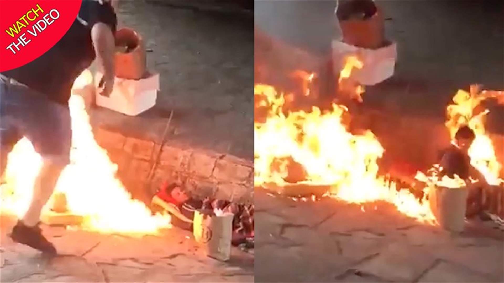 سكب سائلاً قابلاً للاشتعال على مشردين نائمين... فيديو صادم