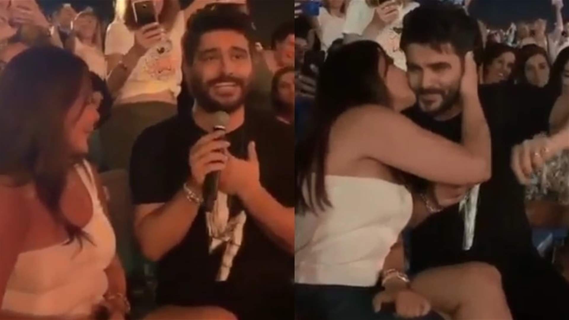 قبلة إليسا لناصيف زيتون تُشعل الإنترنت.. حضرت حفله ففاجأها بتصرّفه (فيديو)