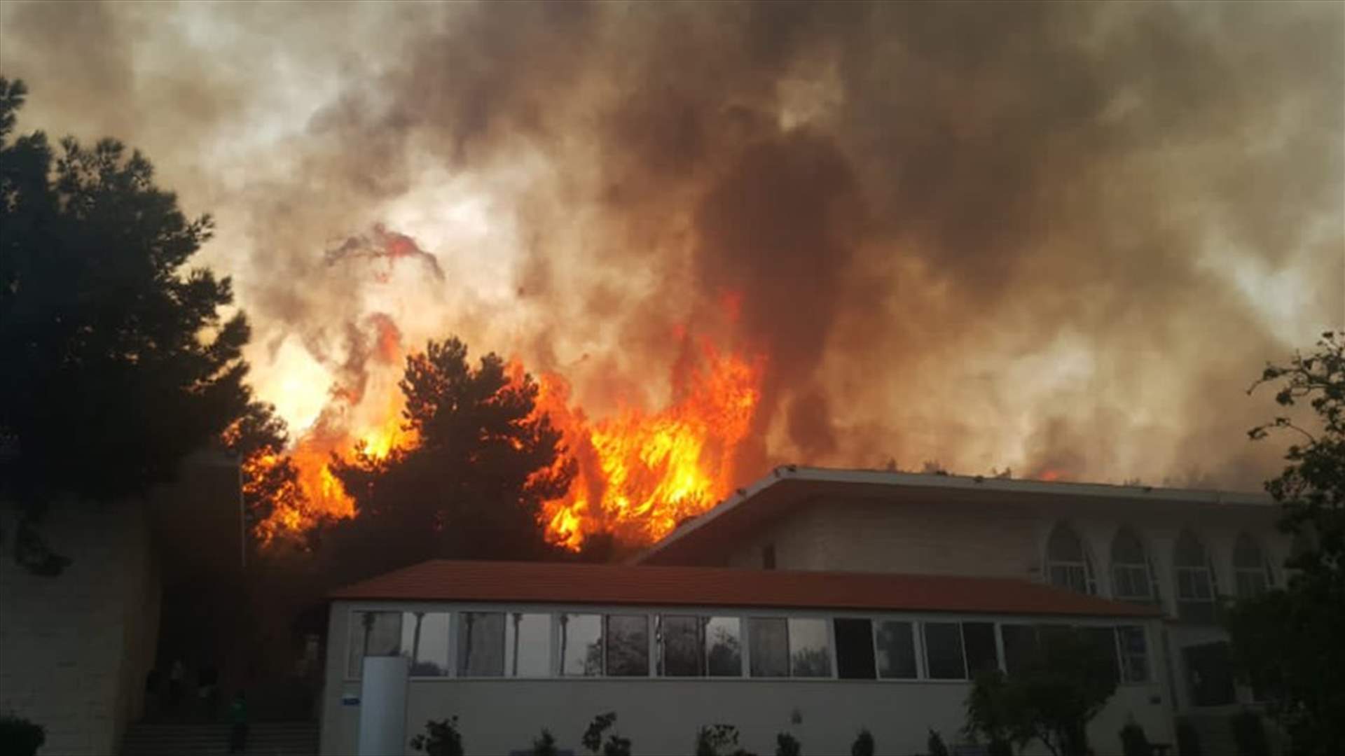صورة تُظهر ضخامة الحريق في محيط جامعة رفيق الحريري في المشرف...