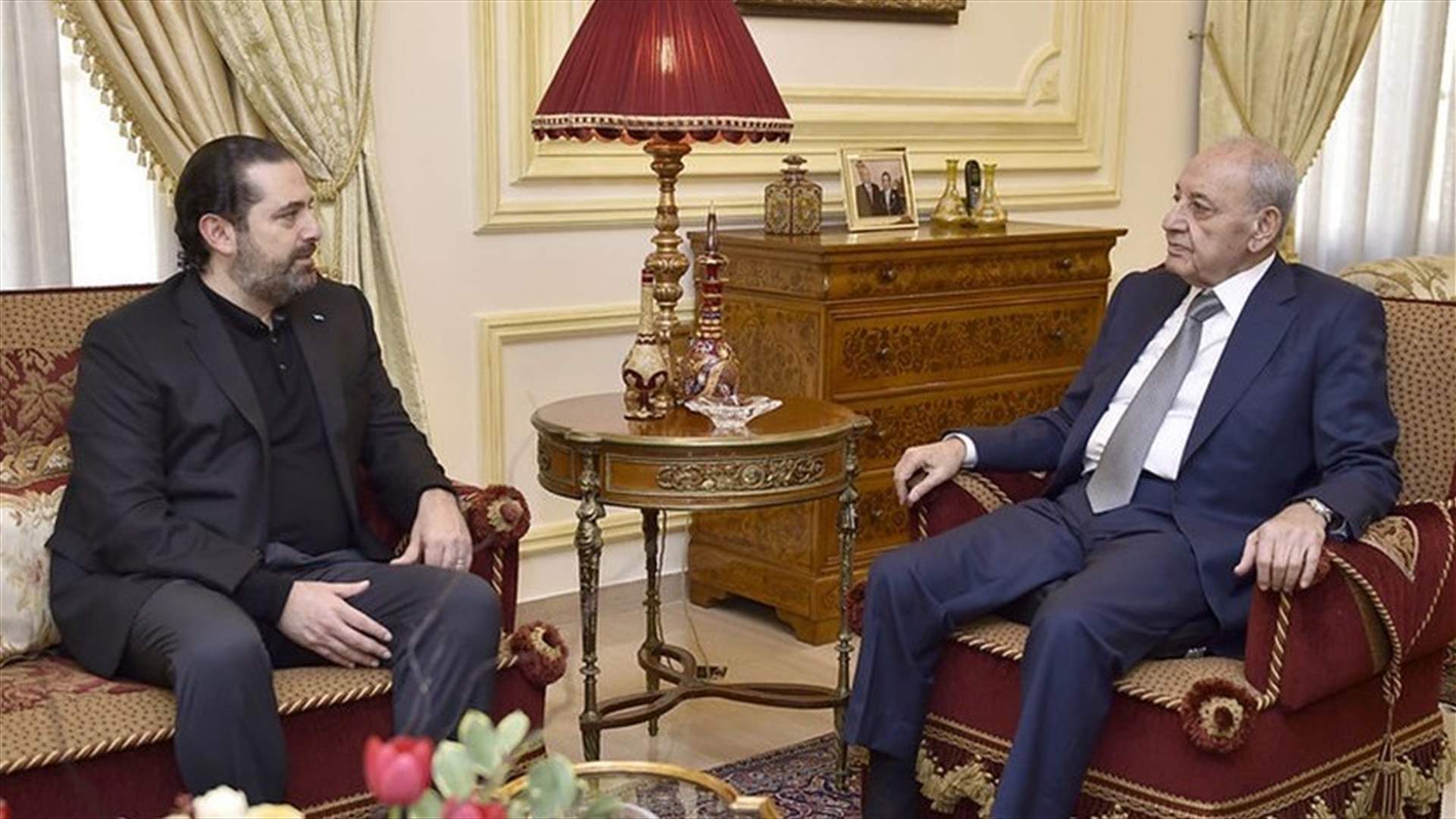 Berri, Hariri meet in Ain al-Tineh, stress need to avoid being dragged into strife