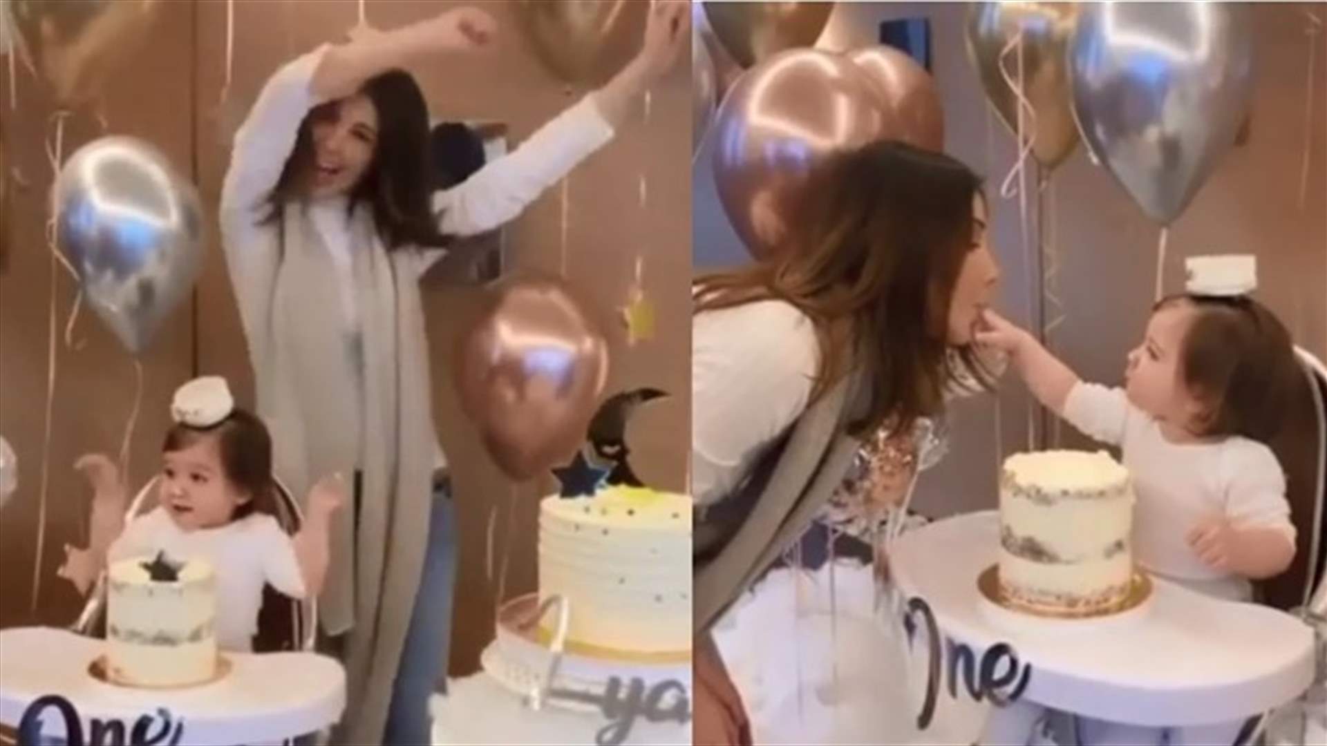 فيديوهات من عيد ميلاد طفلة نانسي عجرم.. أكلت قالب الحلوى بيدها ورقصت مع والدتها