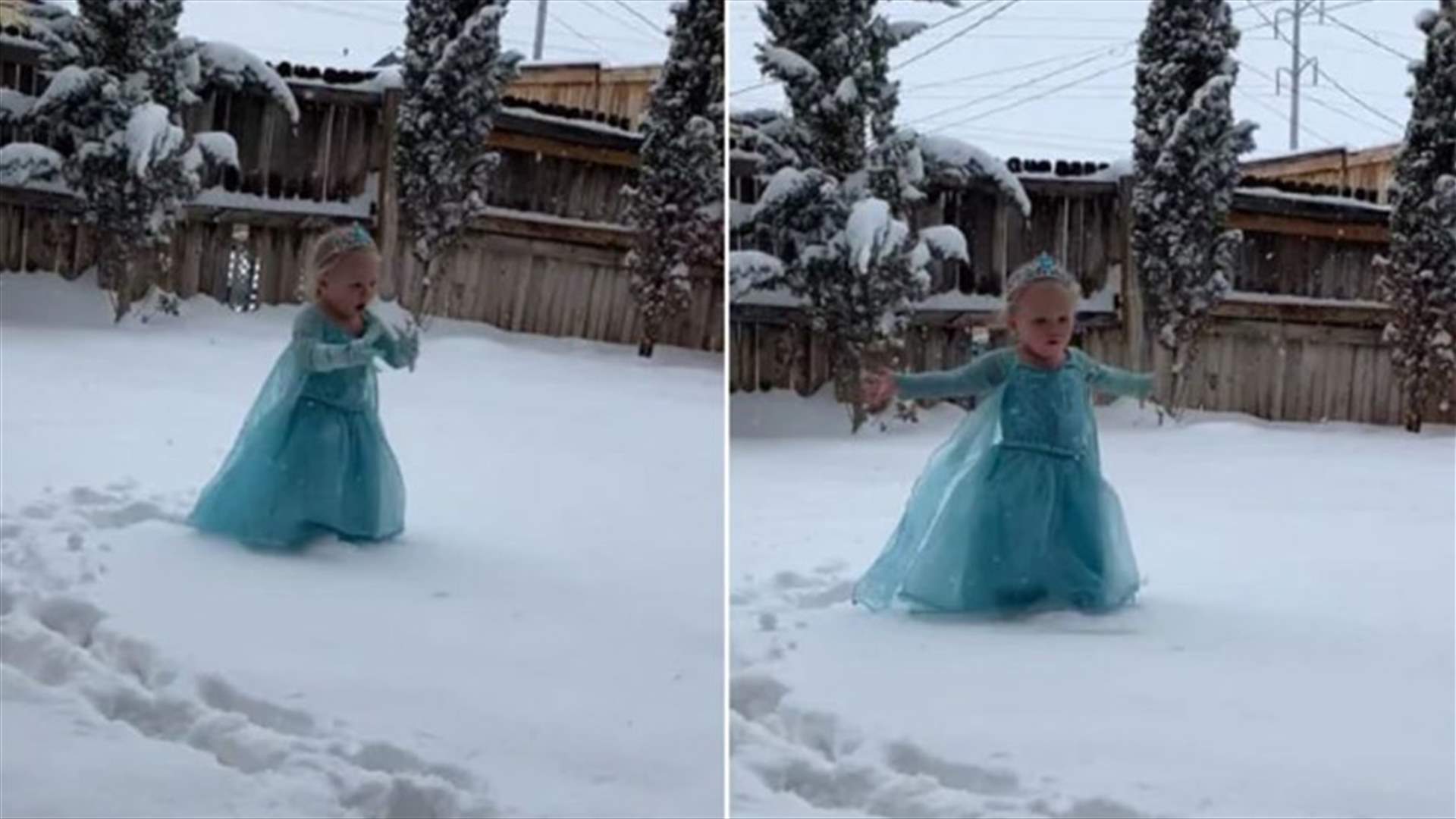 شاهدوا رد فعل طفلة تلعب بالثلج للمرة الاولى (فيديو)