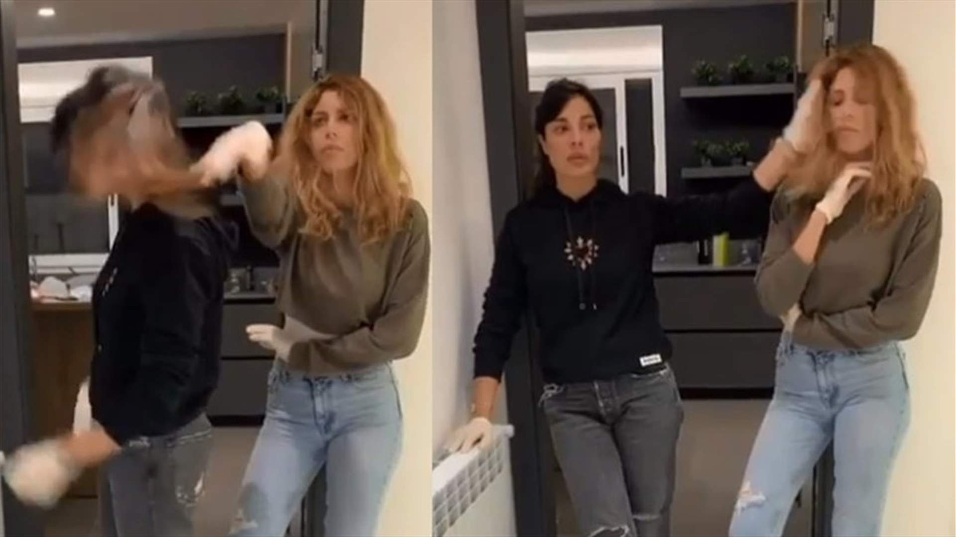 نادين نسيب نجيم تتشابك بالأيدي مع صديقتها بسبب الحجر المنزلي (فيديو)