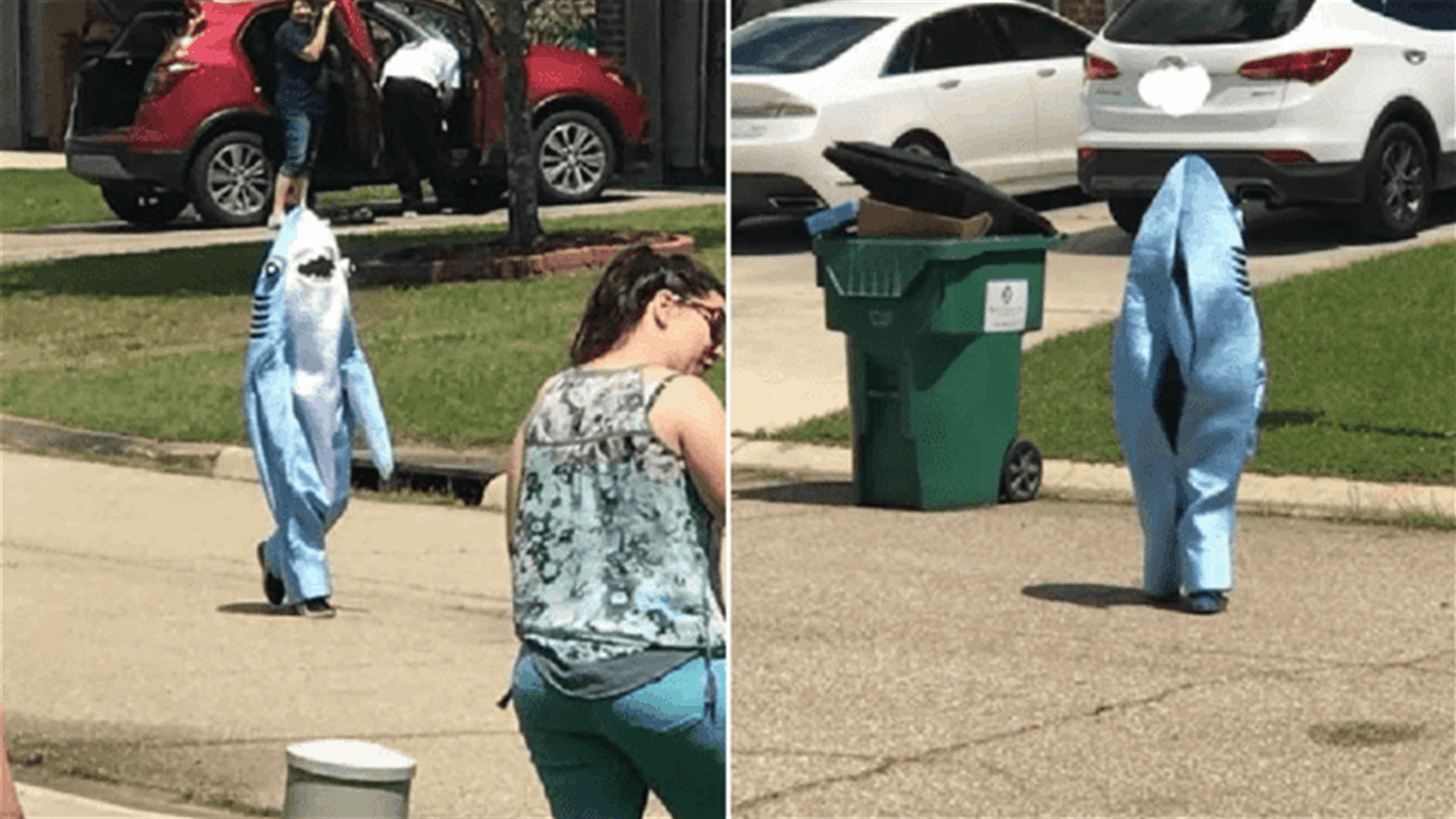 في زمن كورونا... طفل أميركي يحتال على والدته ويتنكر بزي قرش لمغادرة المنزل (صورة)