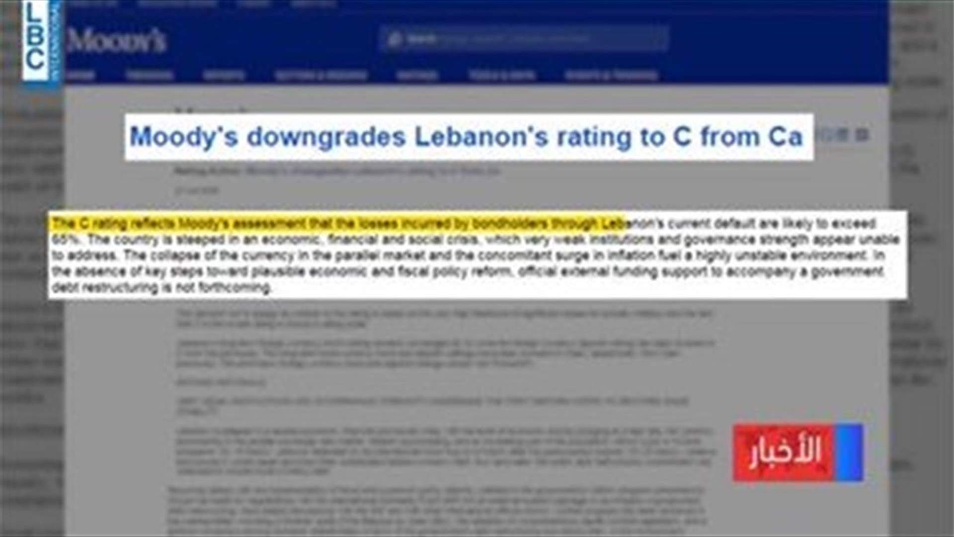 Reasons behind Moody’s rating Lebanon as low as Venezuela