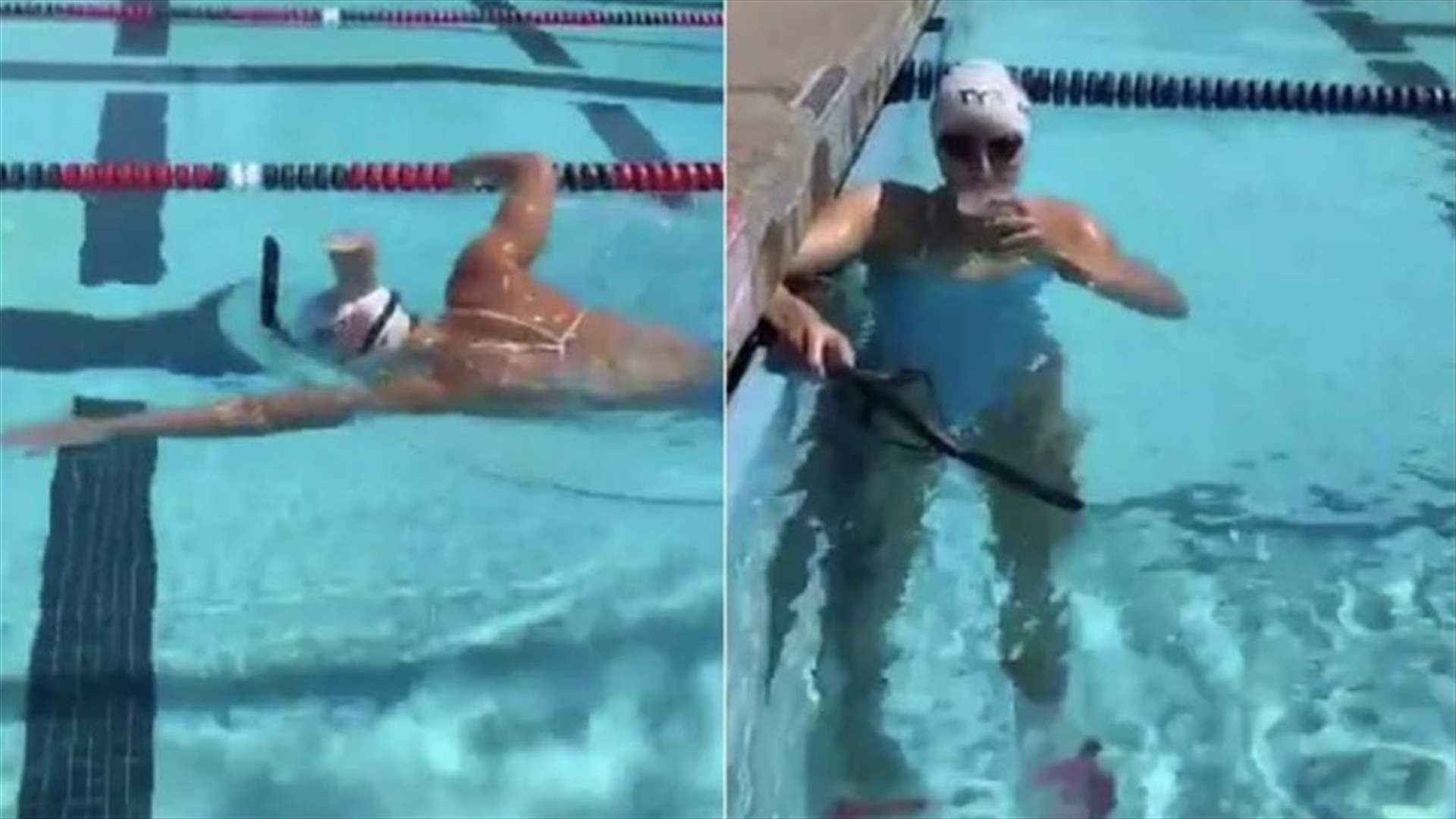 في مشهد لا يصدّق... بطلة أولمبية تتحدى نفسها وتسبح مع كوب حليب على رأسها (فيديو)