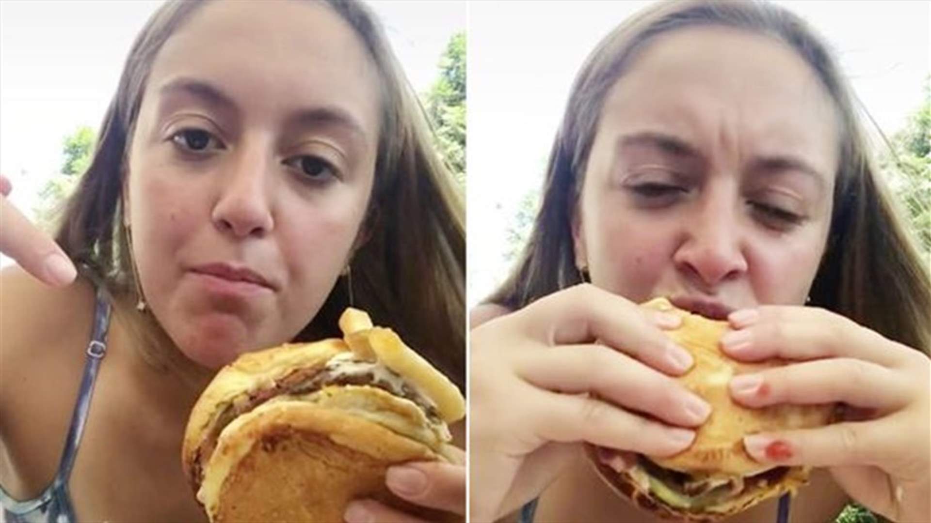 شابة تجتاح مواقع التواصل الاجتماعي بطريقتها المميزة في تناول البرغر والبطاطا! (فيديو)