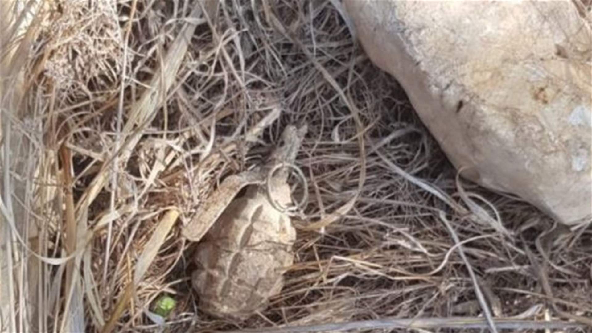 العثور على قنبلة يدوية في الخيام