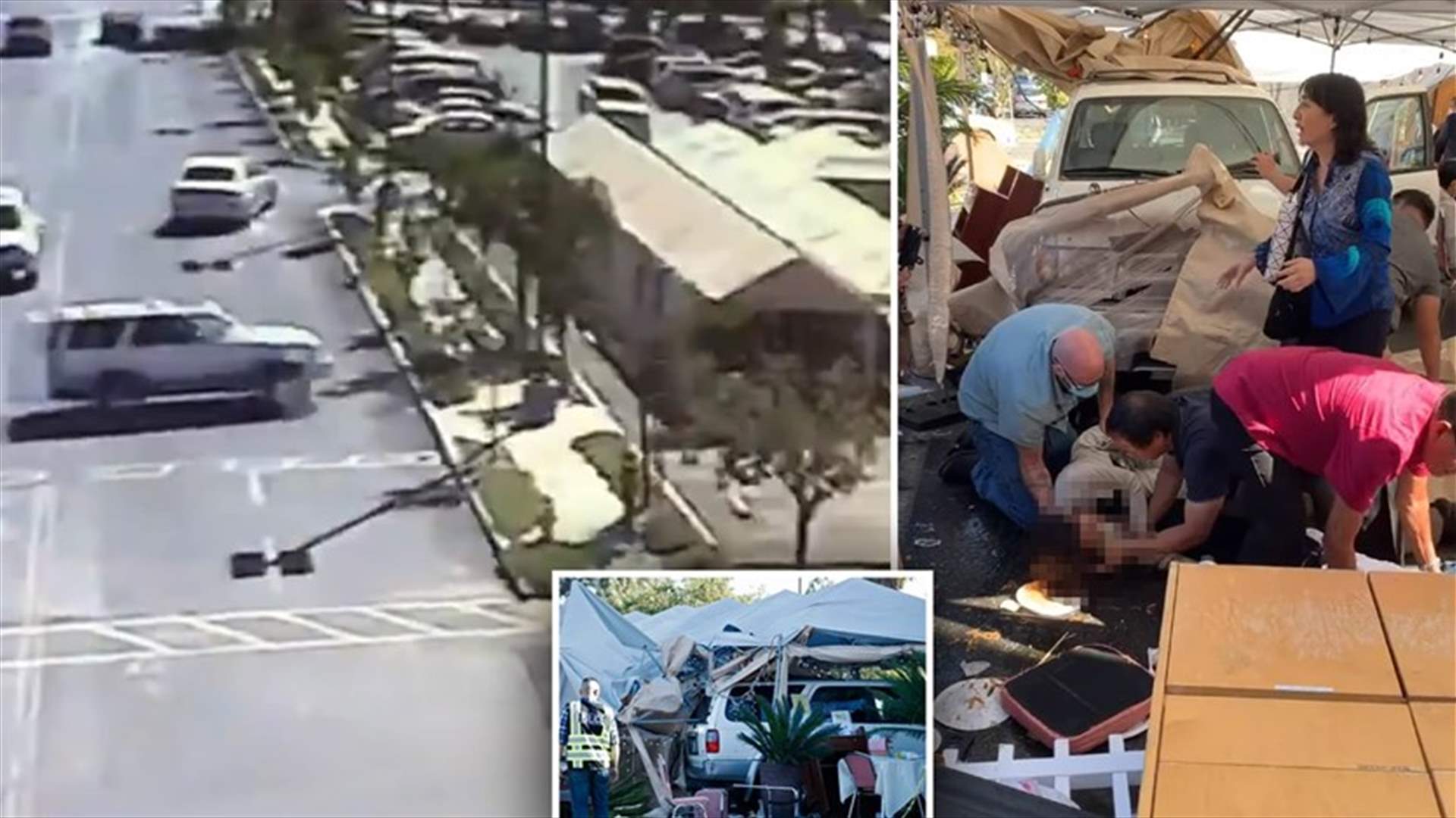 سيارة تقتحم منطقة مخصصة لتناول الطعام في الهواء الطلق... فيديو مرعب