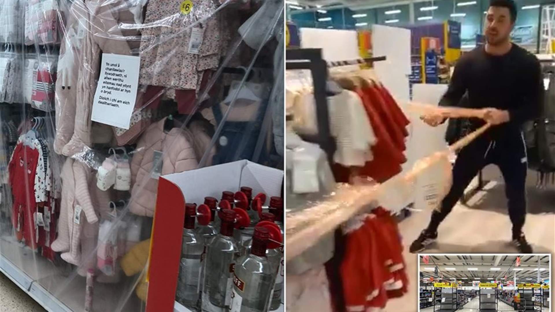 شاب يخرق قوانين كورونا... يمزق أغطية بعض السلع داخل متجر! (فيديو)