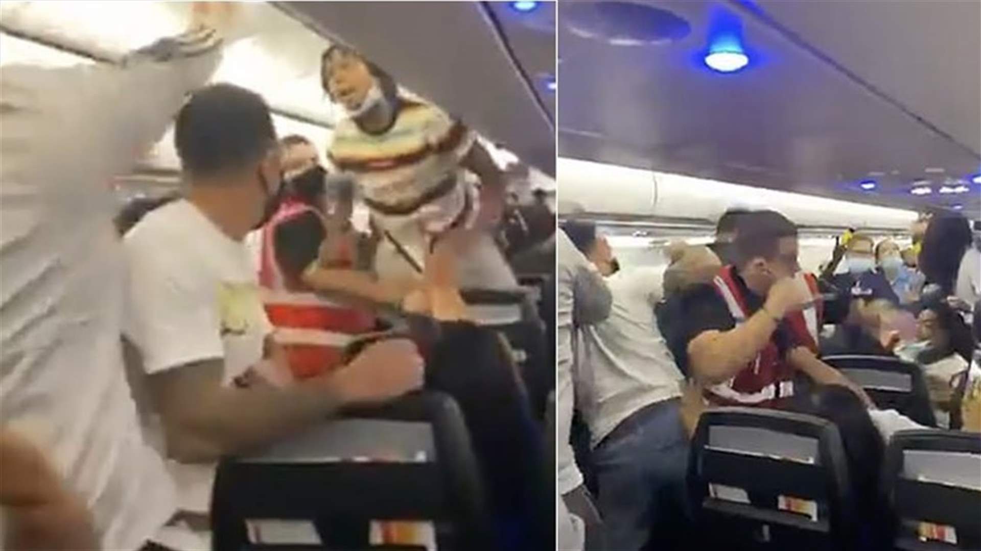 هرج ومرج على متن طائرة... فيديو لشجار عنيف بين الركاب بسبب قناع الوجه!