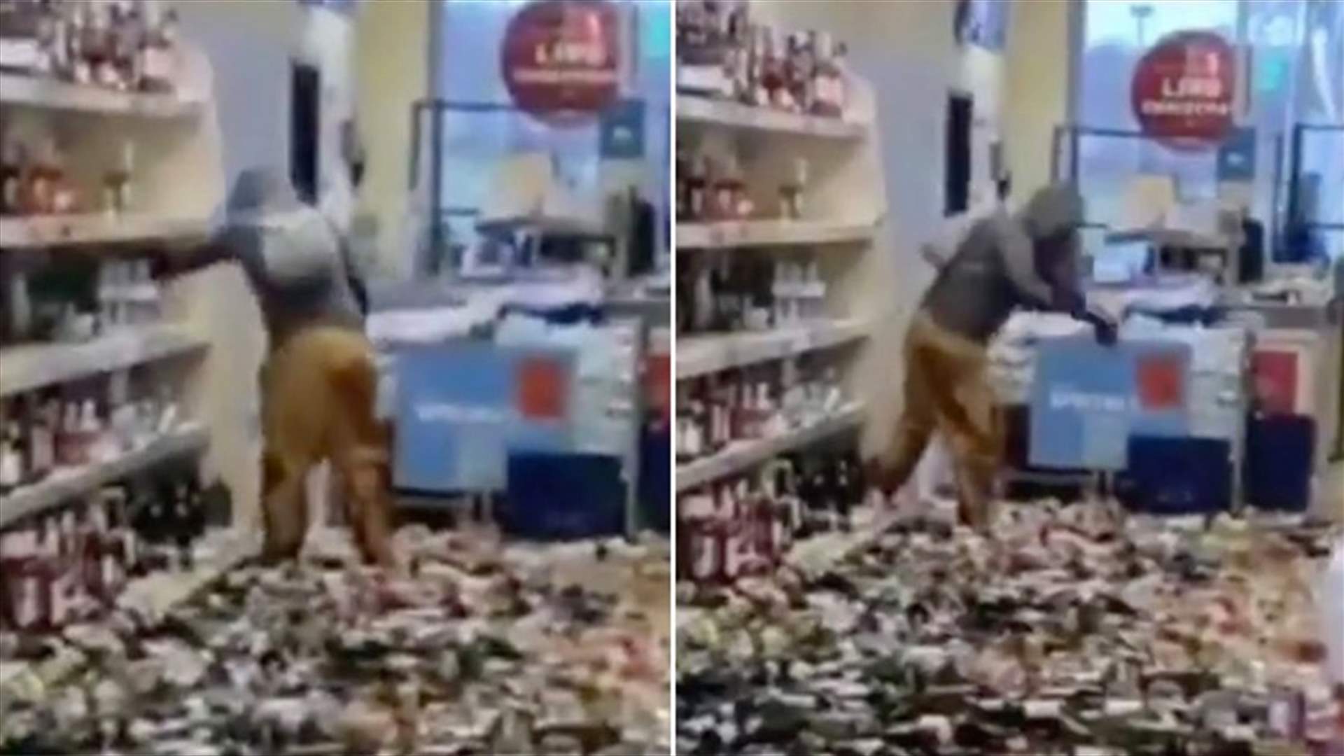 امرأة تحطم زجاجات الكحول داخل سوبرماركت... وفيديو يوّثق المشهد!