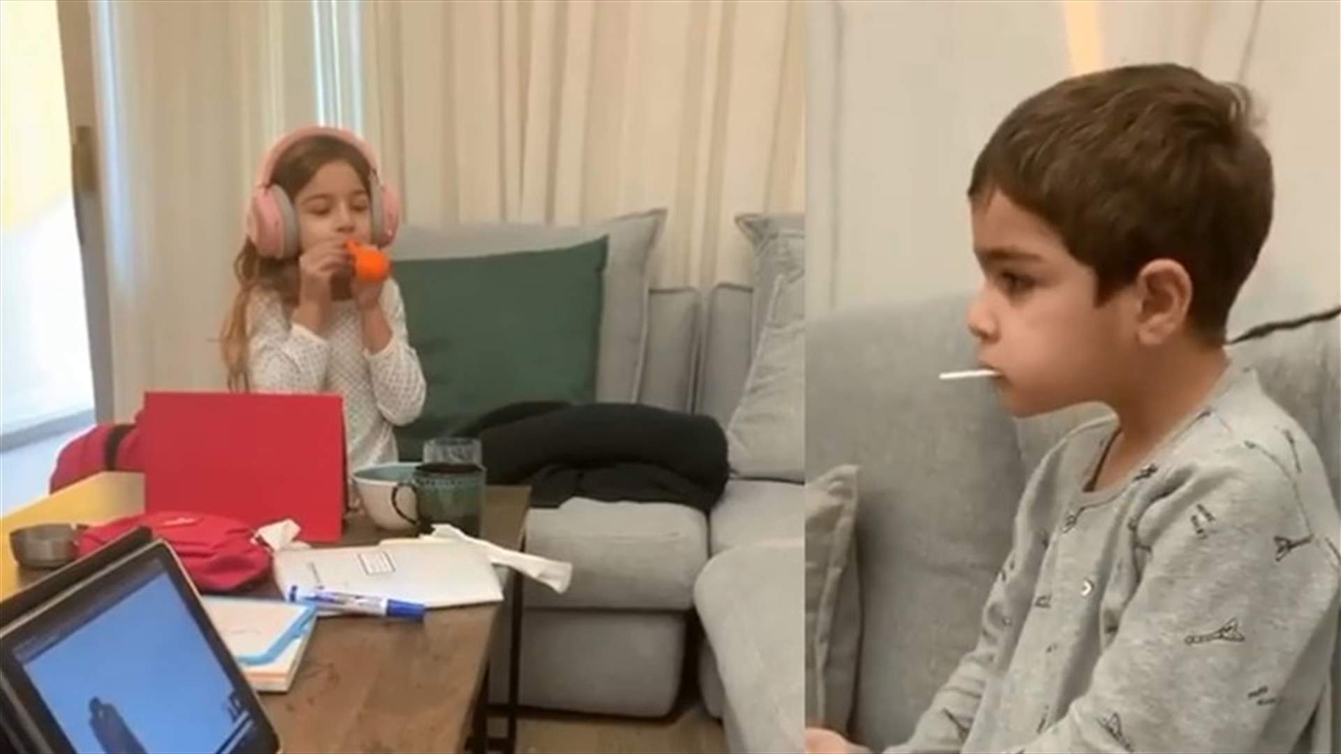 نادين نسيب نجيم تلتقط فيديو طريفاً لابنتها أثناء التعليم عن بُعد... حصّة أم حفلة؟